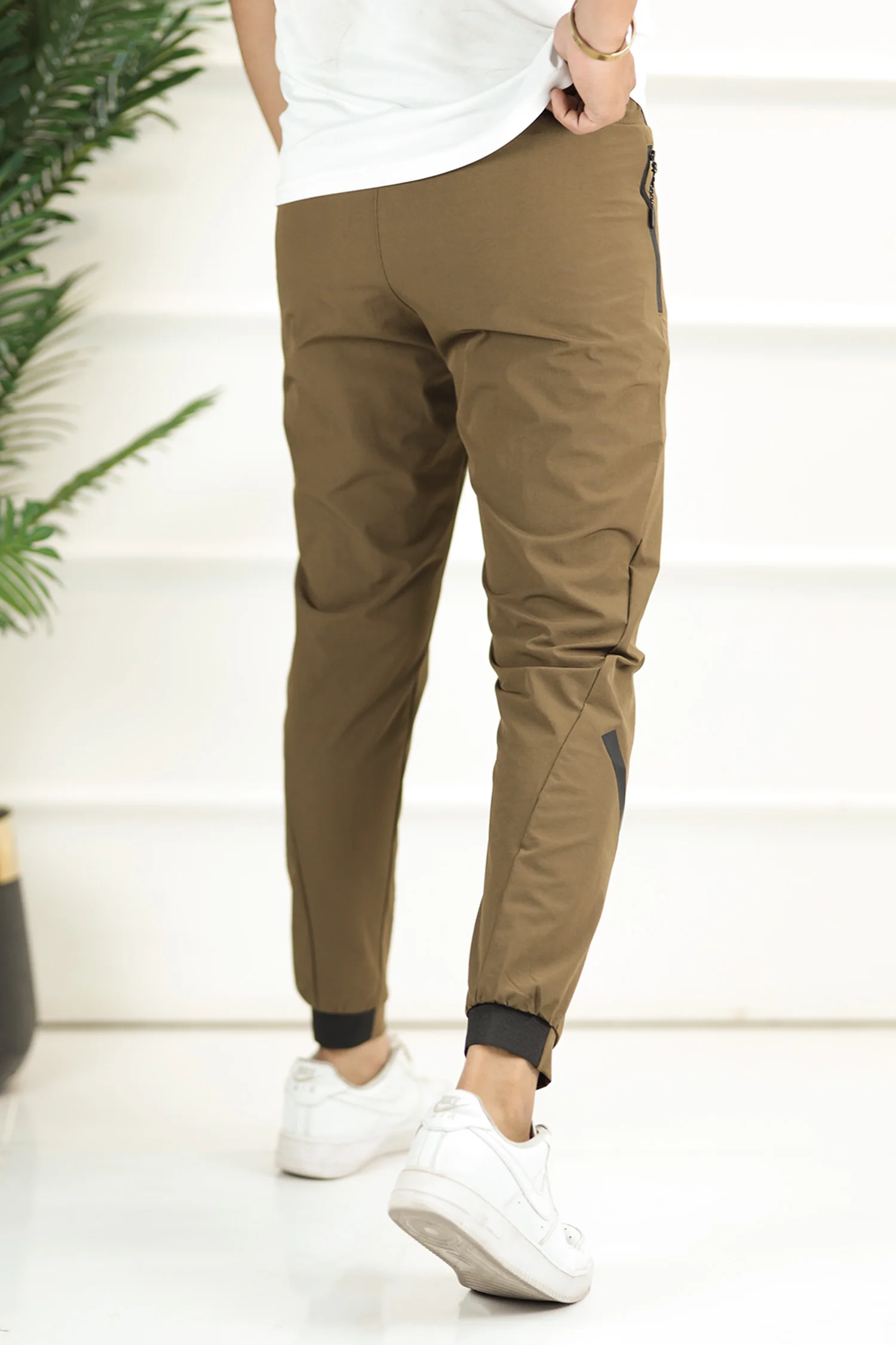 Adds Bottom Stripes Micro Premium Sportswear Trouser In Brown - Image 3