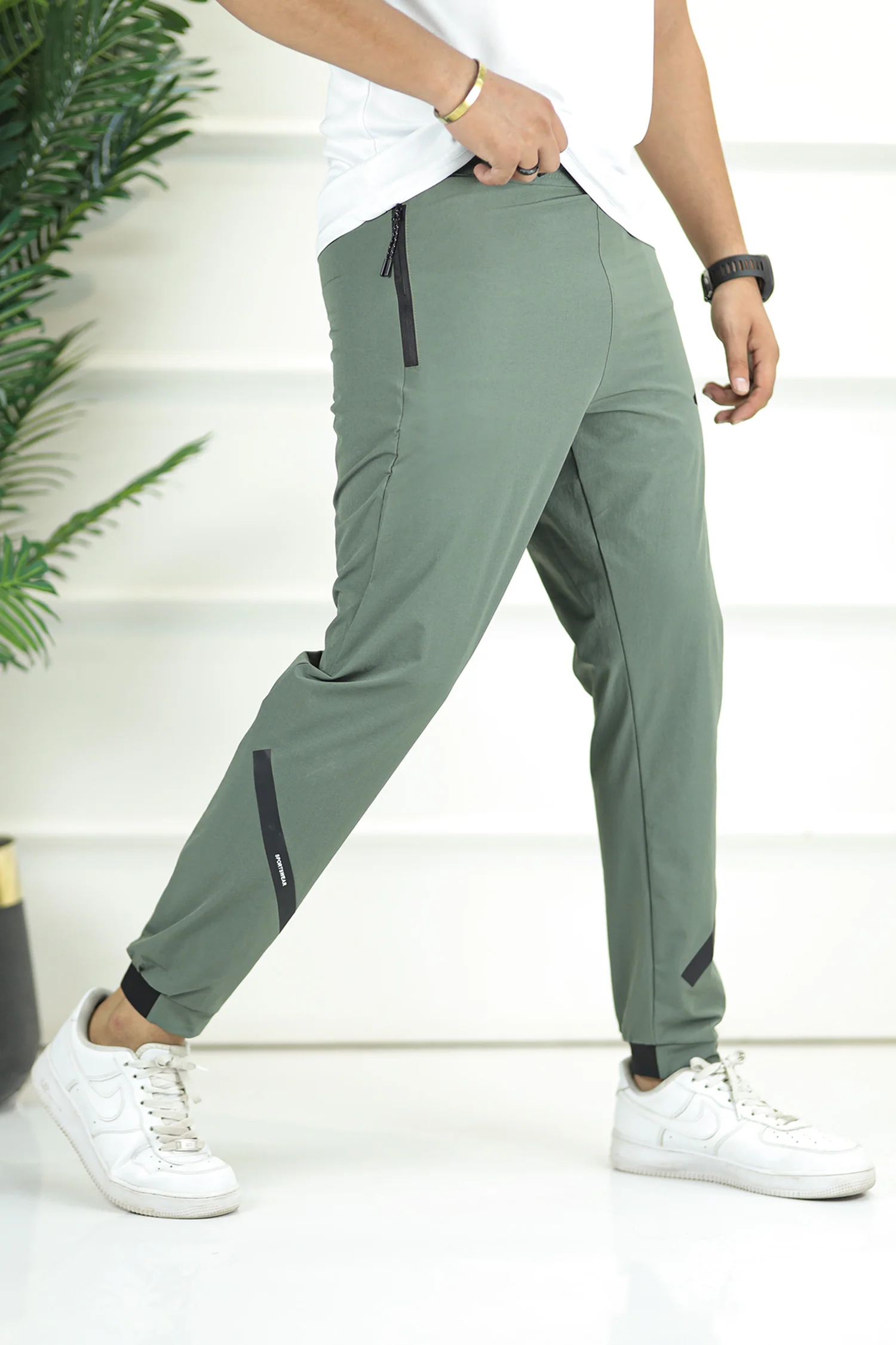Adds Bottom Stripes Micro Premium Sportswear Trouser In Sea Green - Image 3