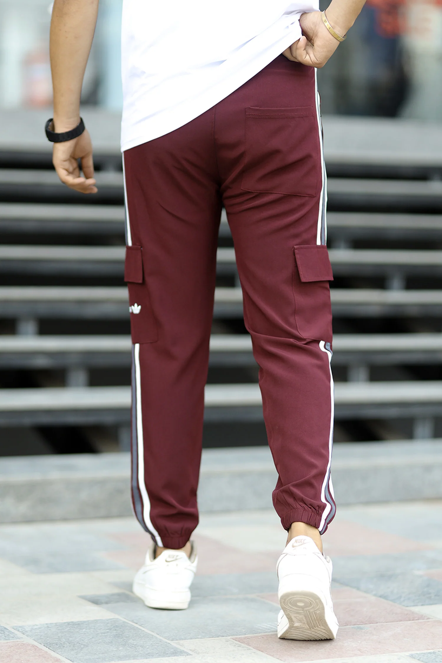 Adds Micro Stripes Slimfit Imported Sportswear Trouser In Plum - Image 4