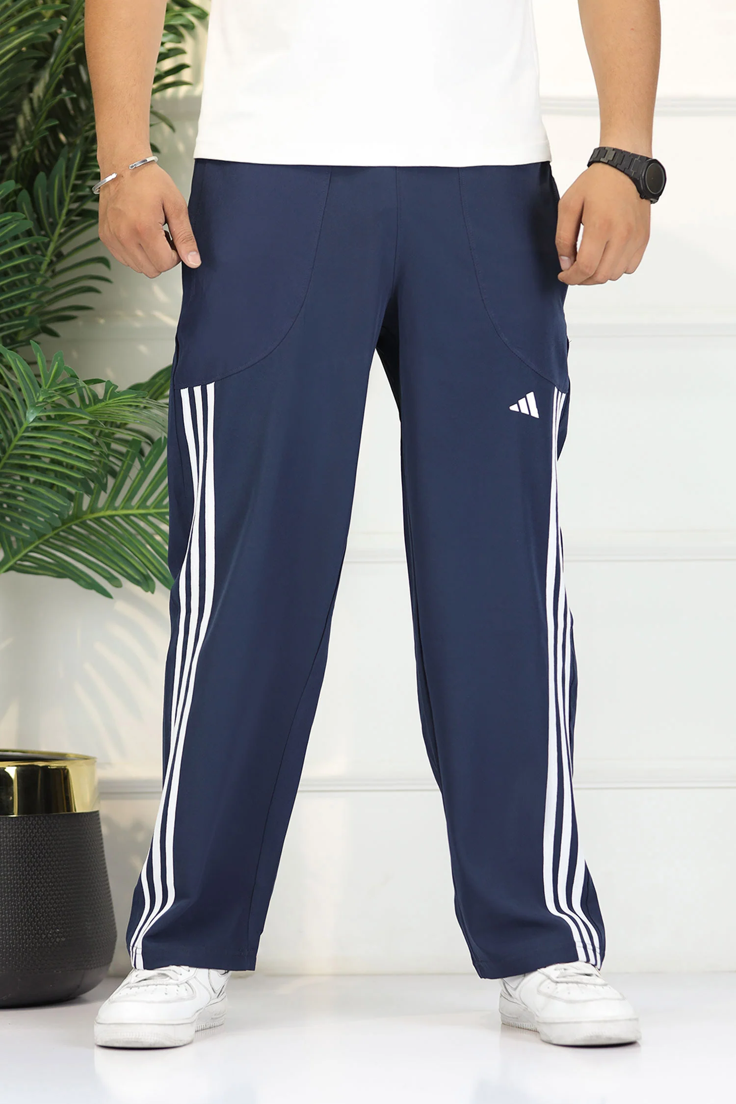 Adds Micro-Tech Half Stripes Loose Bottom Trouser In Navy Blue - Image 3