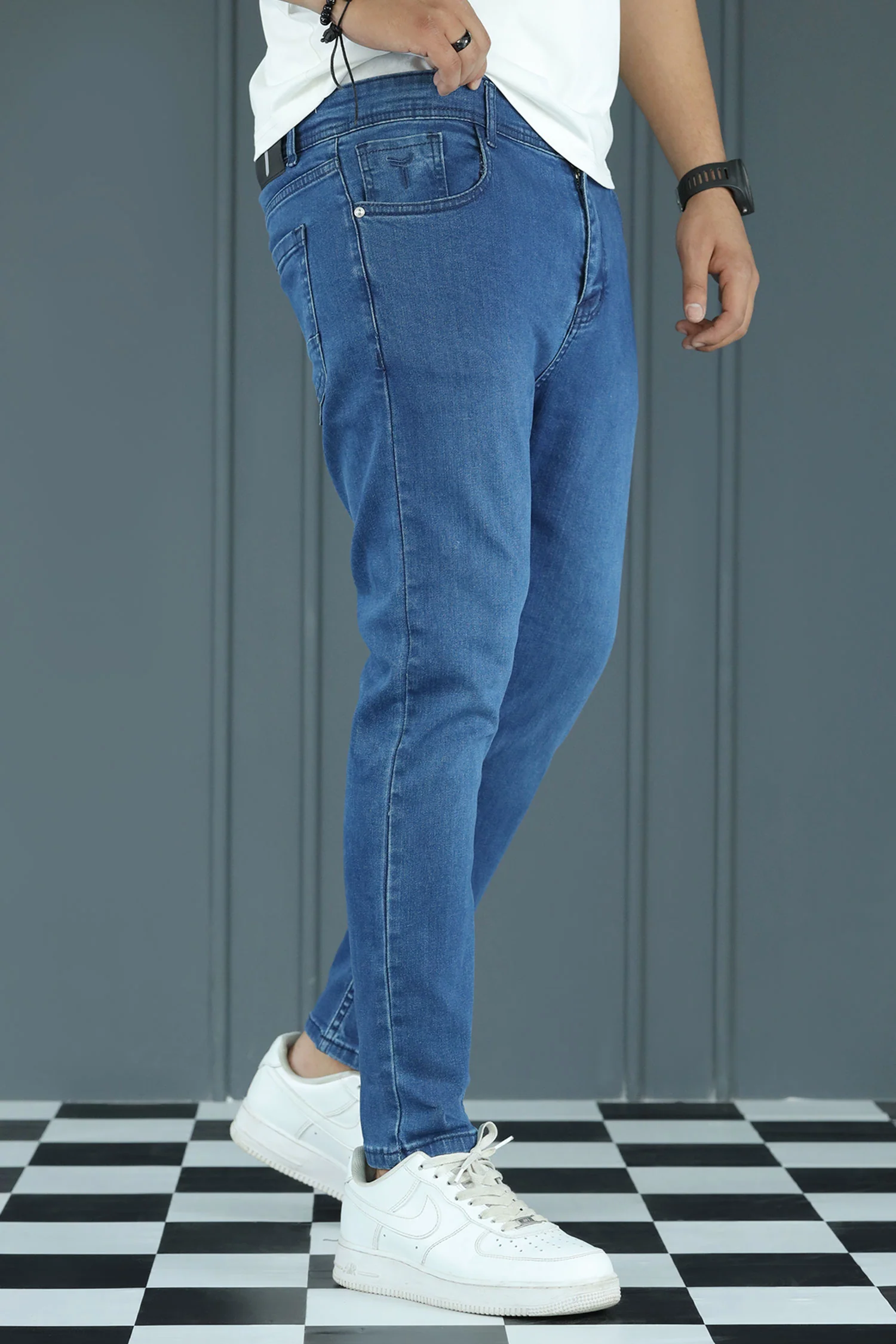 Streetline Edge Turbo Ankle Fit Jeans In Navy Blue - Image 3