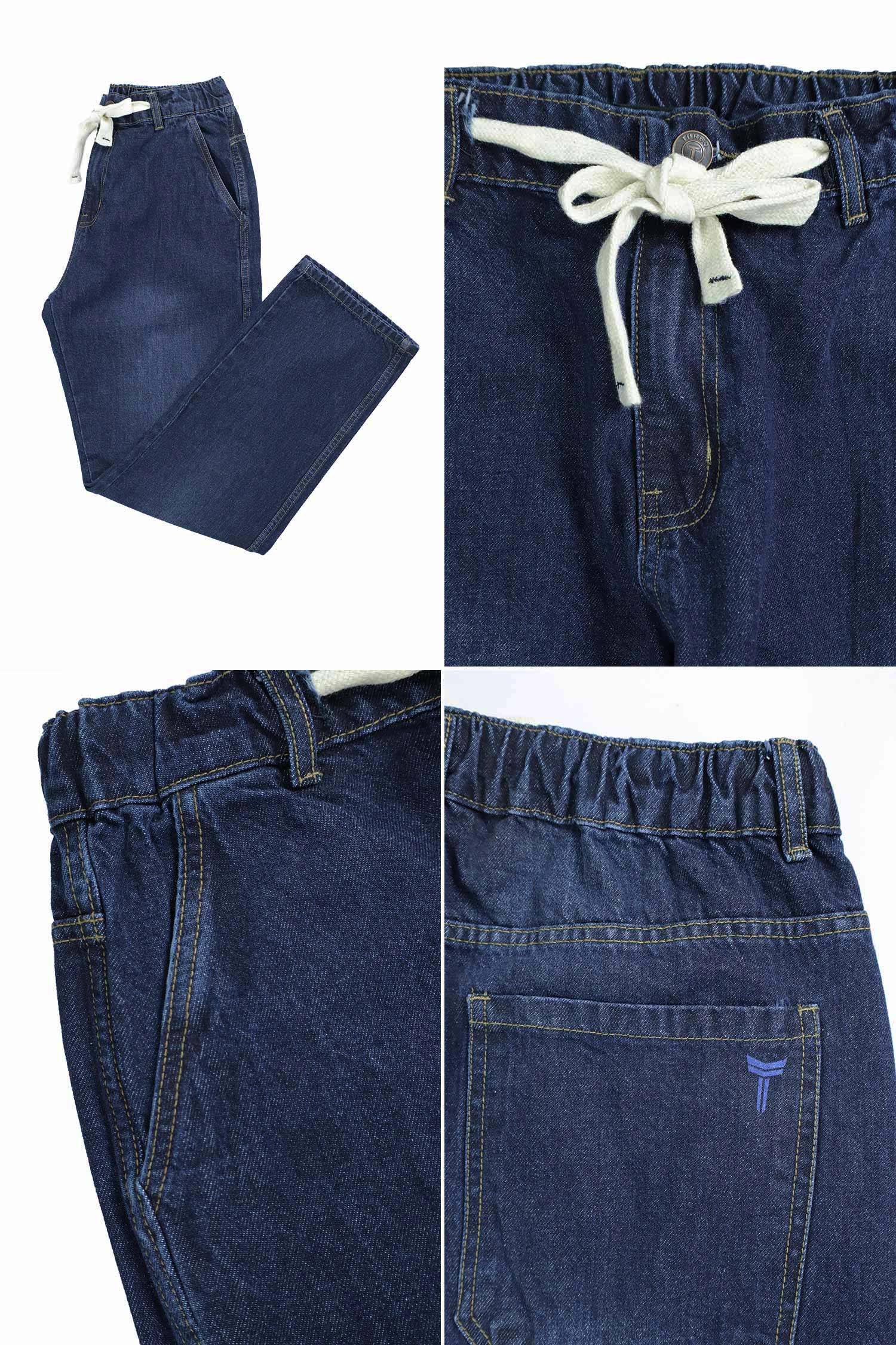 Denim Men's Relaxed Fit Straight Leg Baggy Jeans In Dark Blue - Image 4