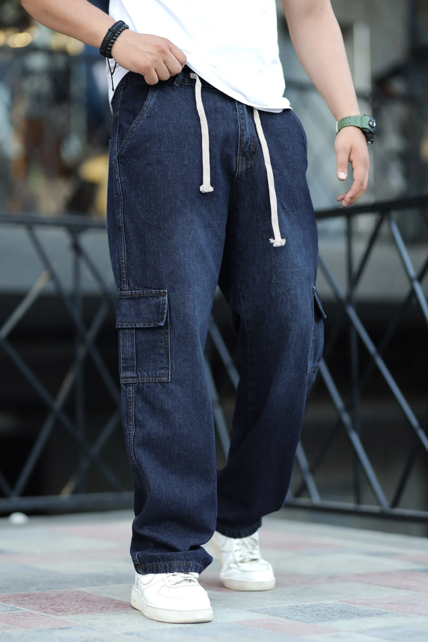 Denim Men's Relaxed Fit Straight Leg Baggy Jeans In Dark Blue
