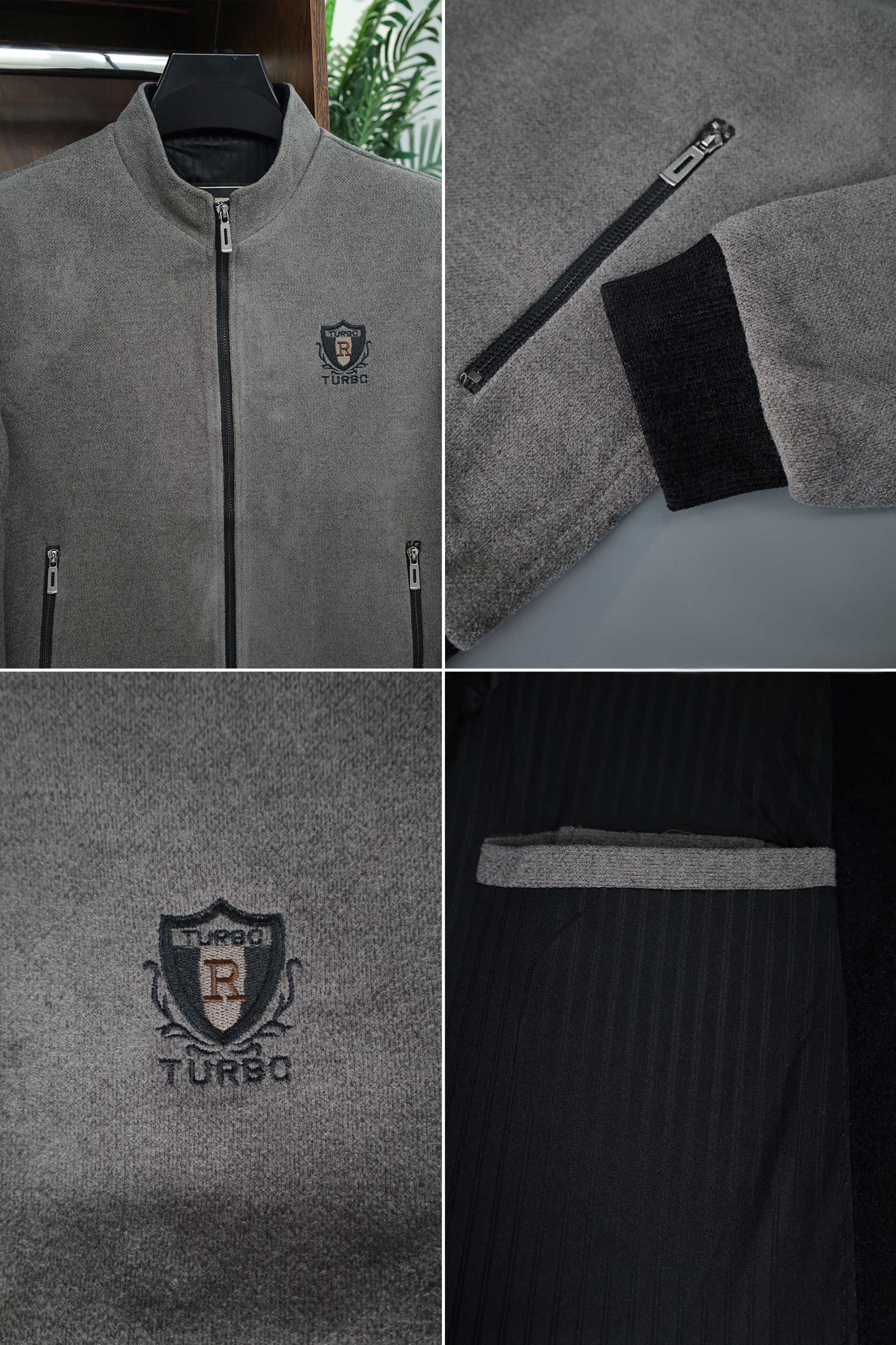 Front Logo Style Imported Men's Woollen Jacket In Light Sage - Image 3