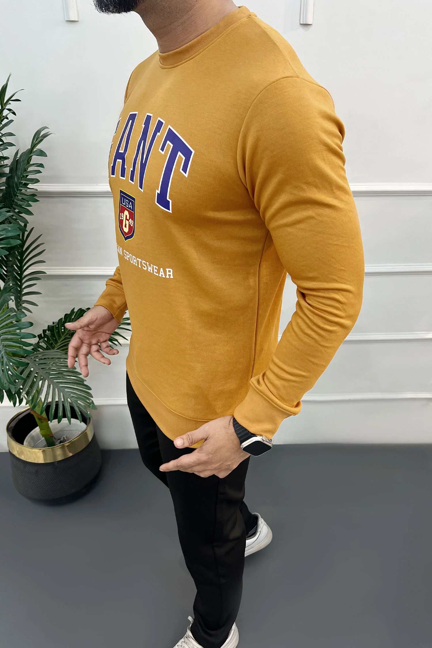 Gant Graphic TurtleNeck Imported Men's Sweatshirt In Mustard - Image 3