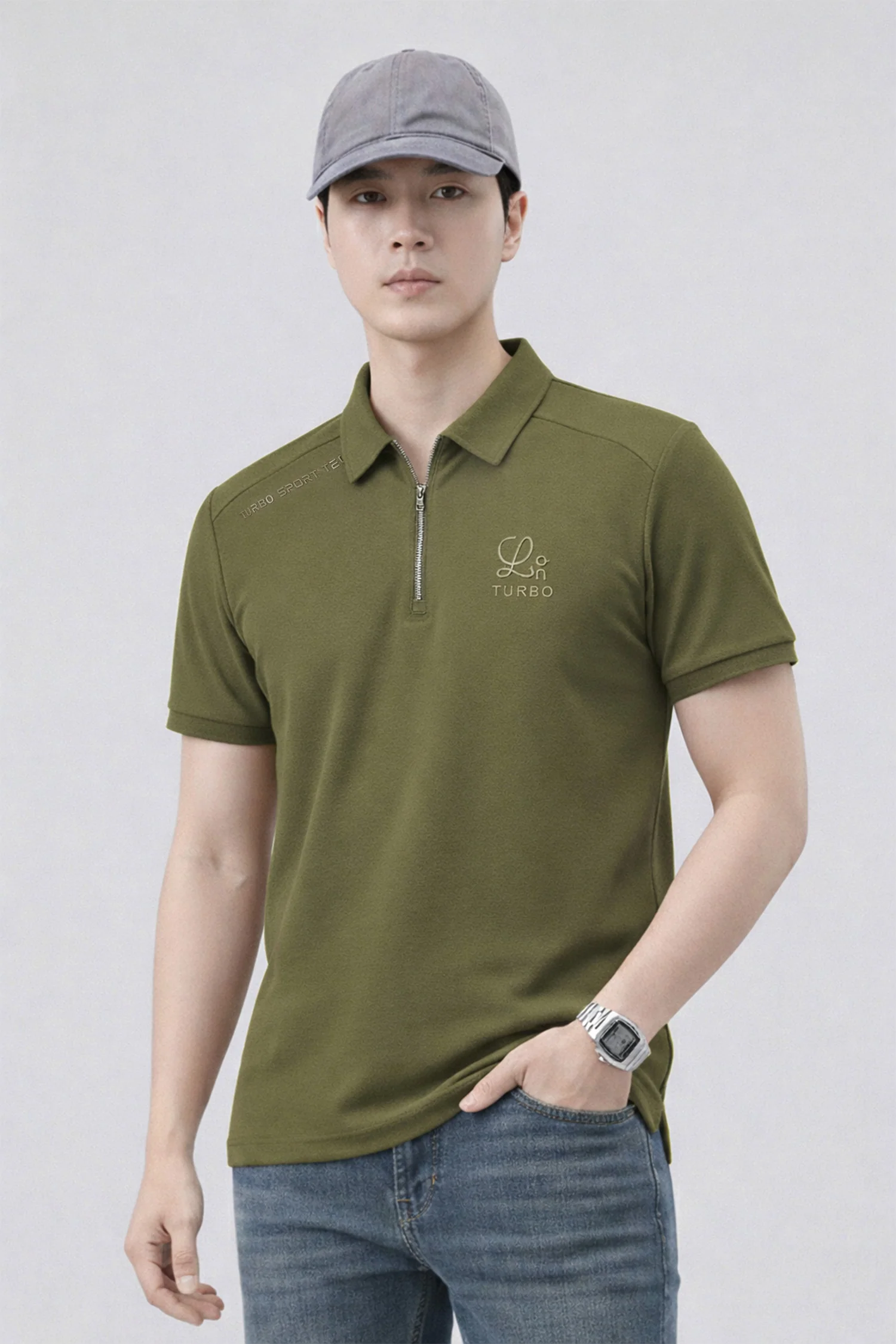 Turbo Zip Collar Style Men's Polo Shirt - Image 9