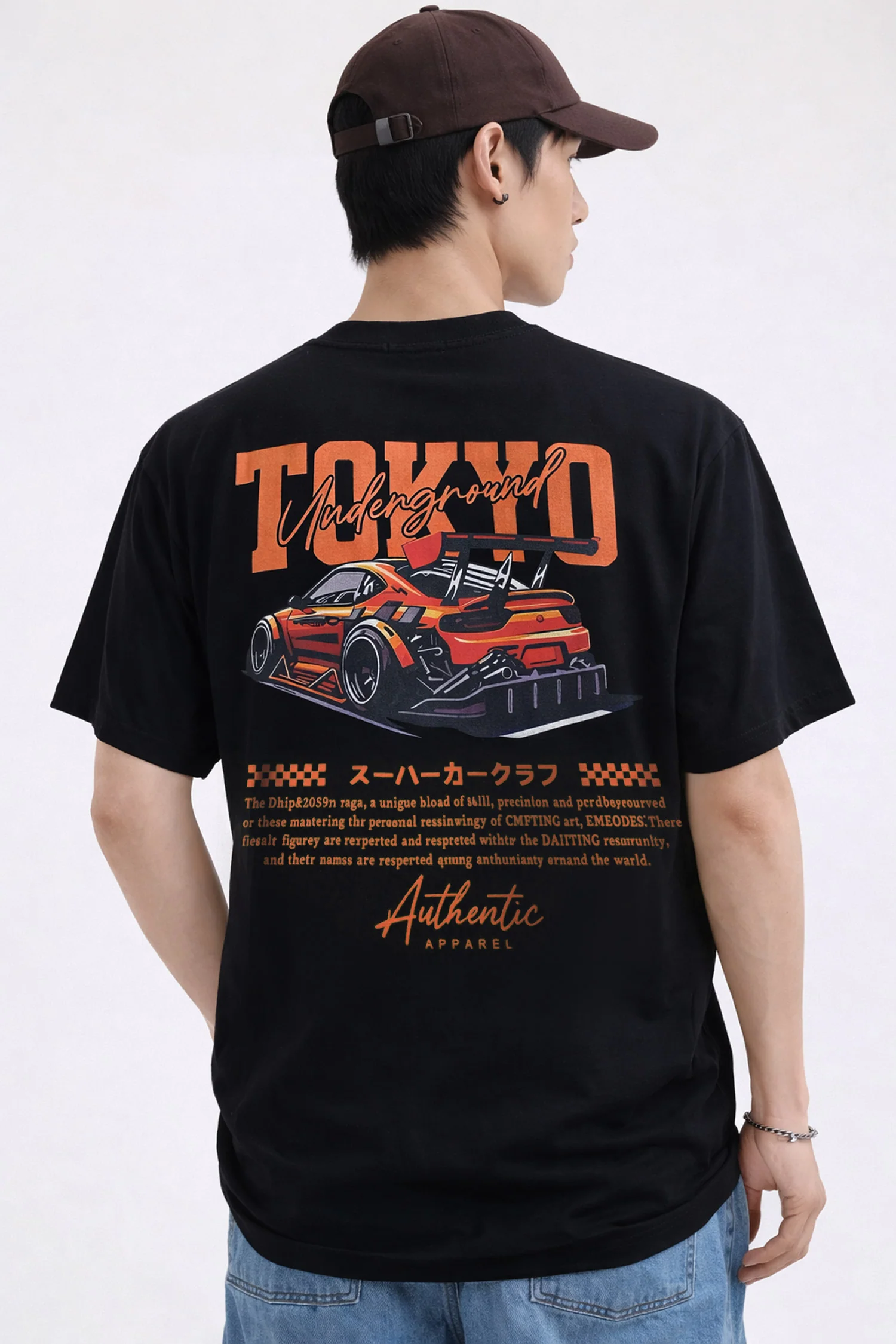 Men's "Tokyo Racing Edition" Round Neck Tee in Black