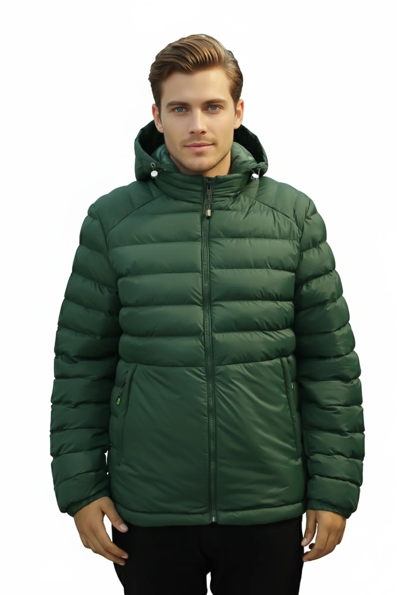 Navigation Down Hooded Bubble Padded Imported Puffer Jacket In Green
