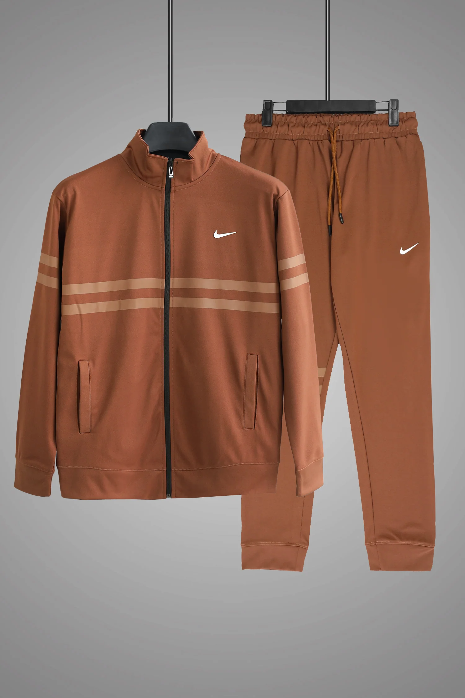 Nke Dual Line Signature Full Zipper Tracksuit In Dark Camel - Image 6