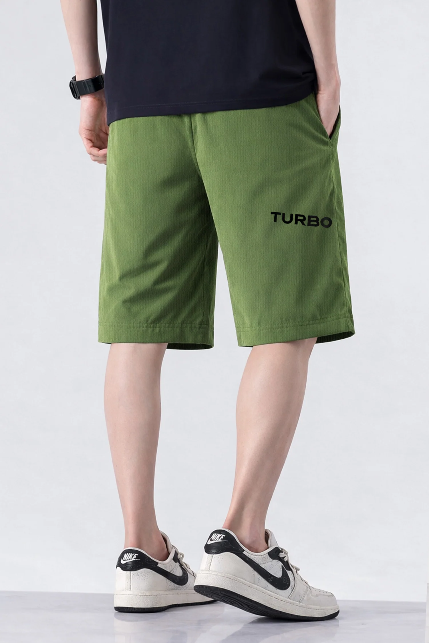 Oversized Fashion Streetwear Sports Gym Shorts In Camo Green - Image 4