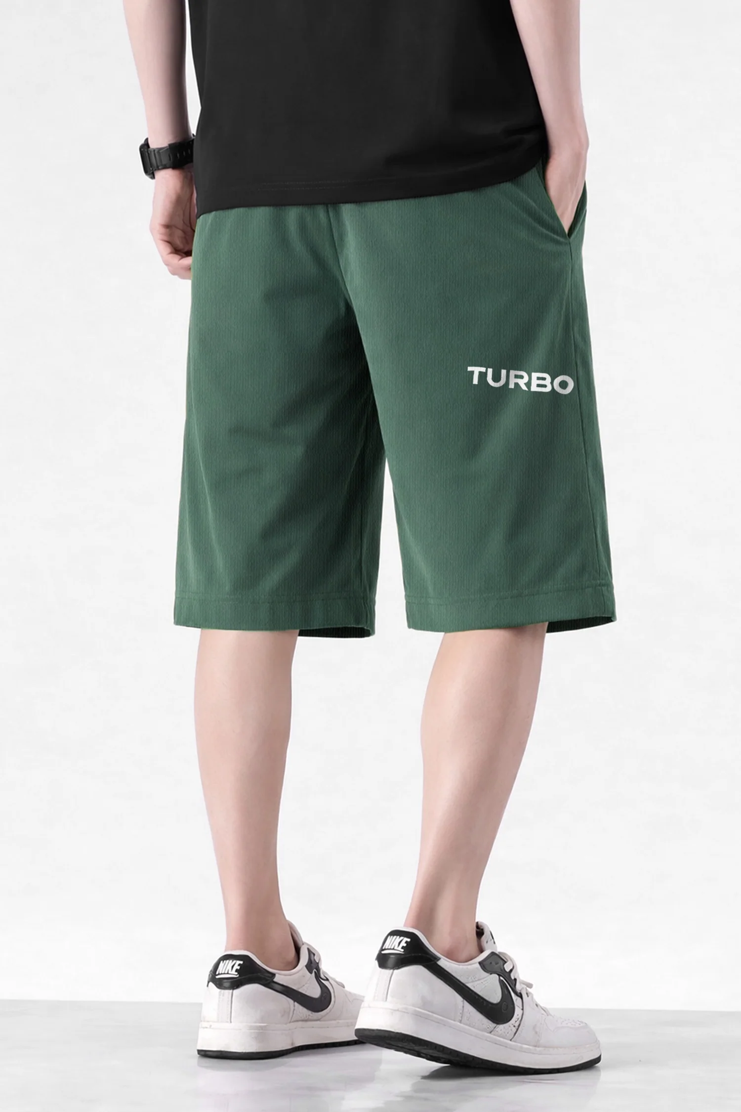 Oversized Fashion Streetwear Sports Gym Shorts In Green - Image 4