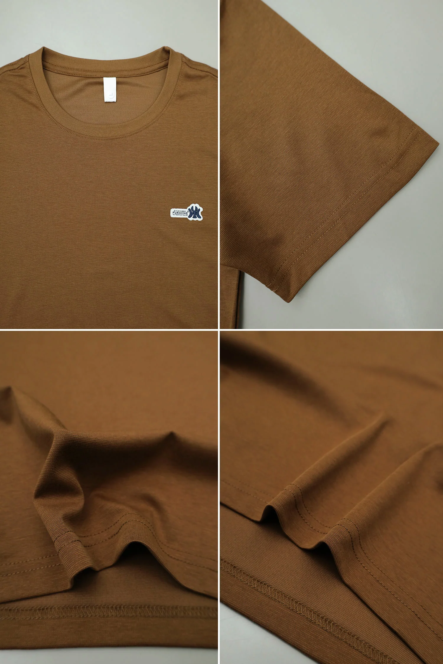 Patch Logo Round Neck T-shirt In Dark Camel - Image 3