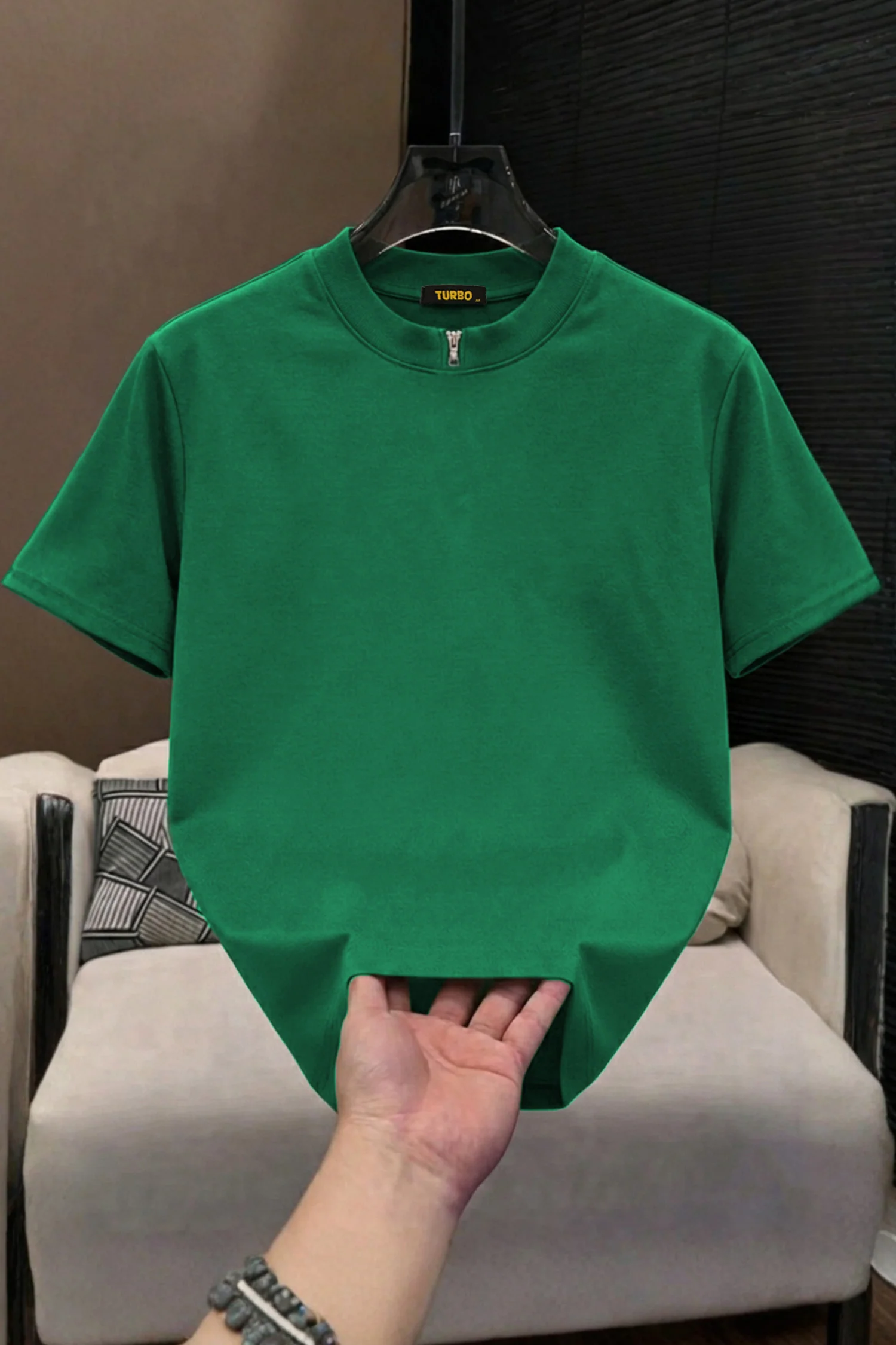 Plain Cotton Lycra Round Neck Tee - Image 5