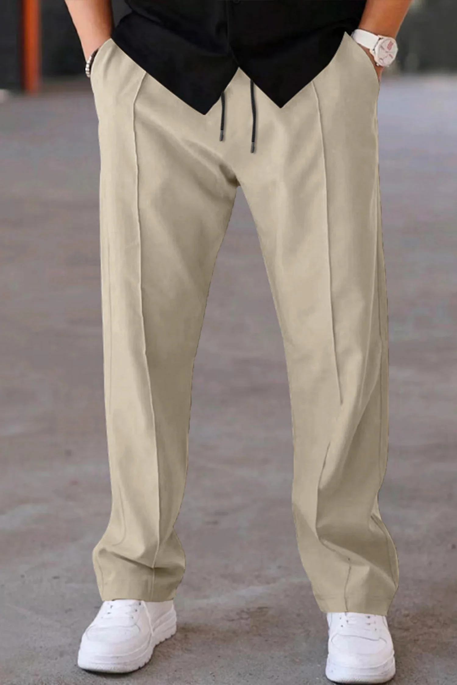 Plain Stripe Line Loose Bottom Trouser - Image 13