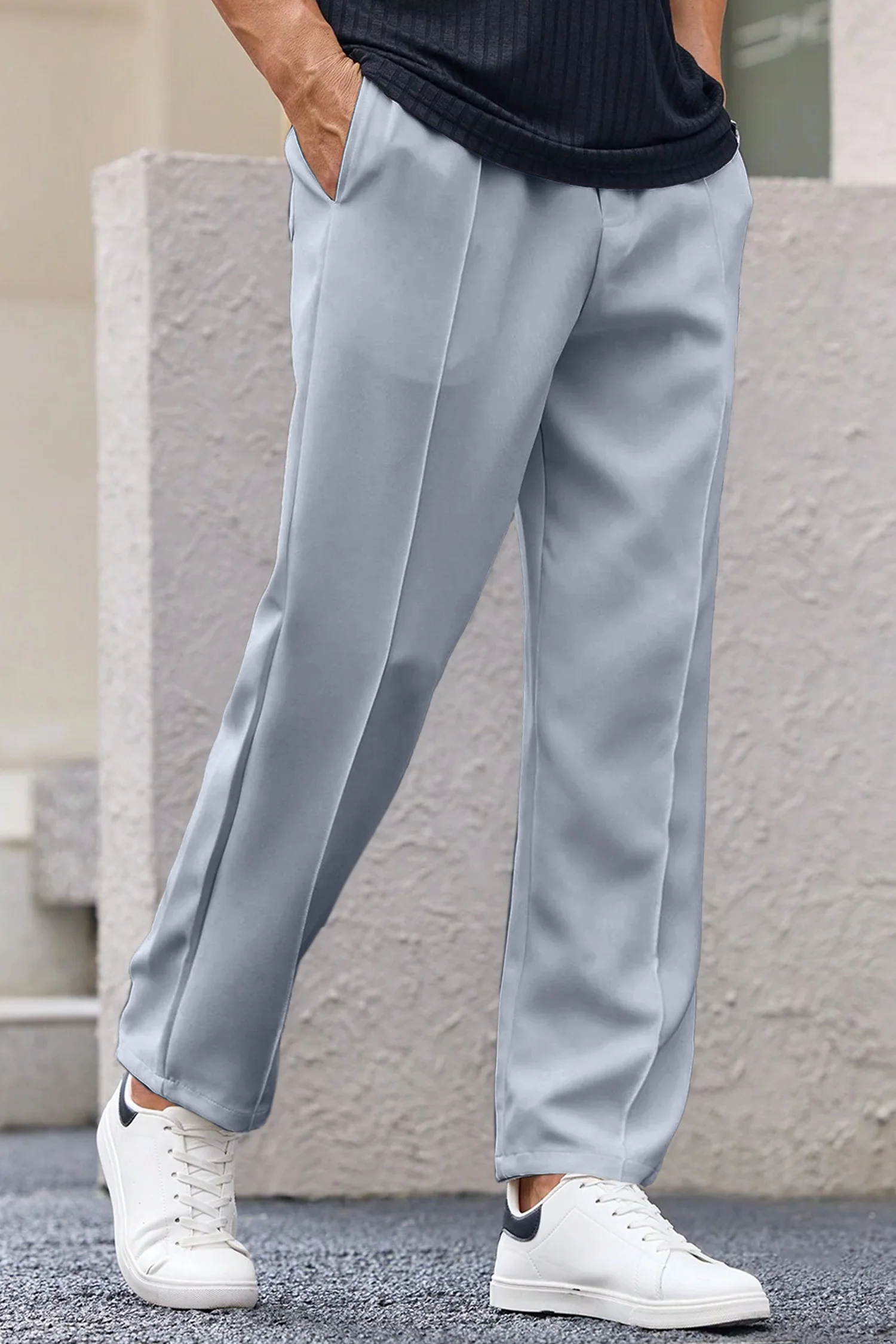 Plain Stripe Line Loose Bottom Trouser In Grey - Image 3