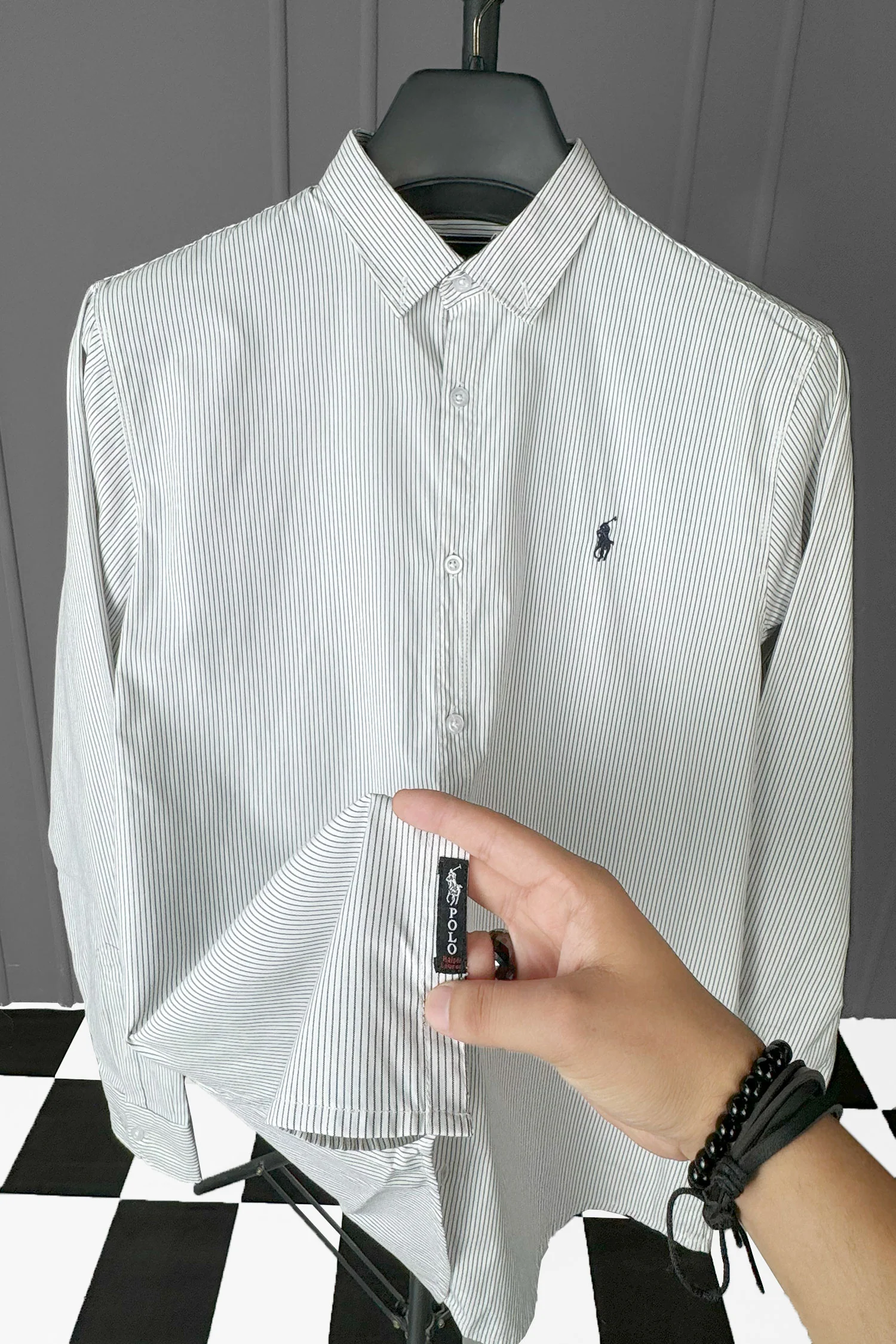 Polo Rph Lren Stripe Poplin Cotton Casual Shirt In Black&White - Image 2