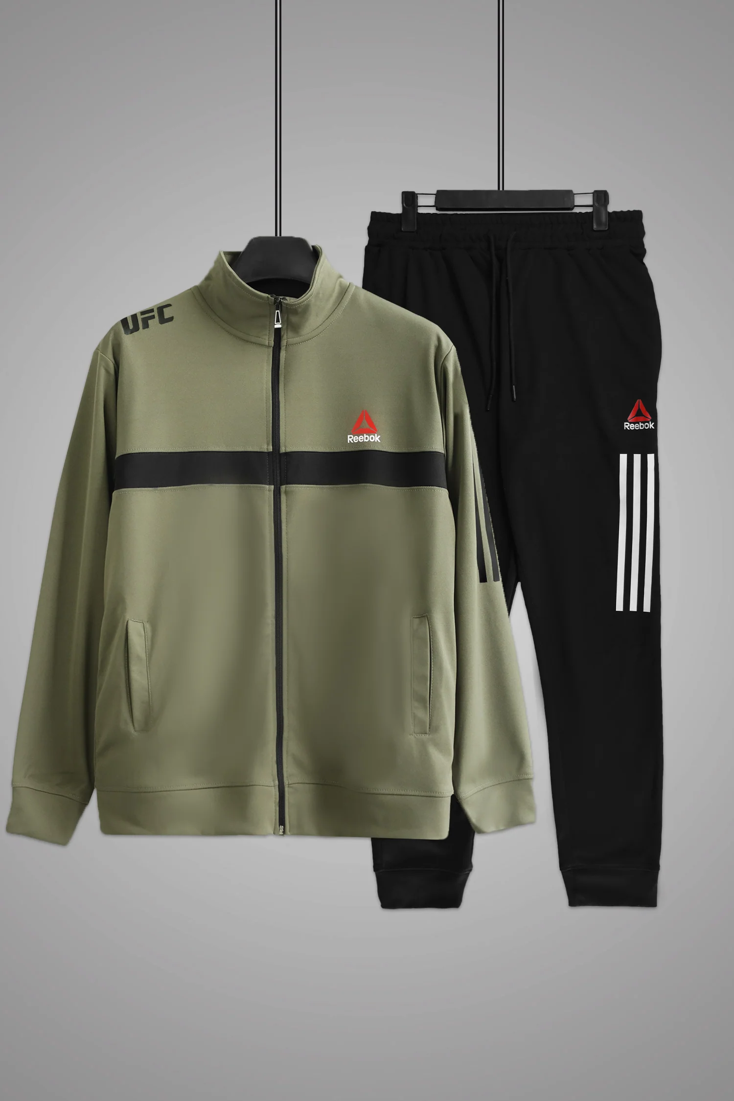 Rebok Ufc Fk Blank Walkout Mock Neck Tracksuit In Mid Green&Black - Image 4