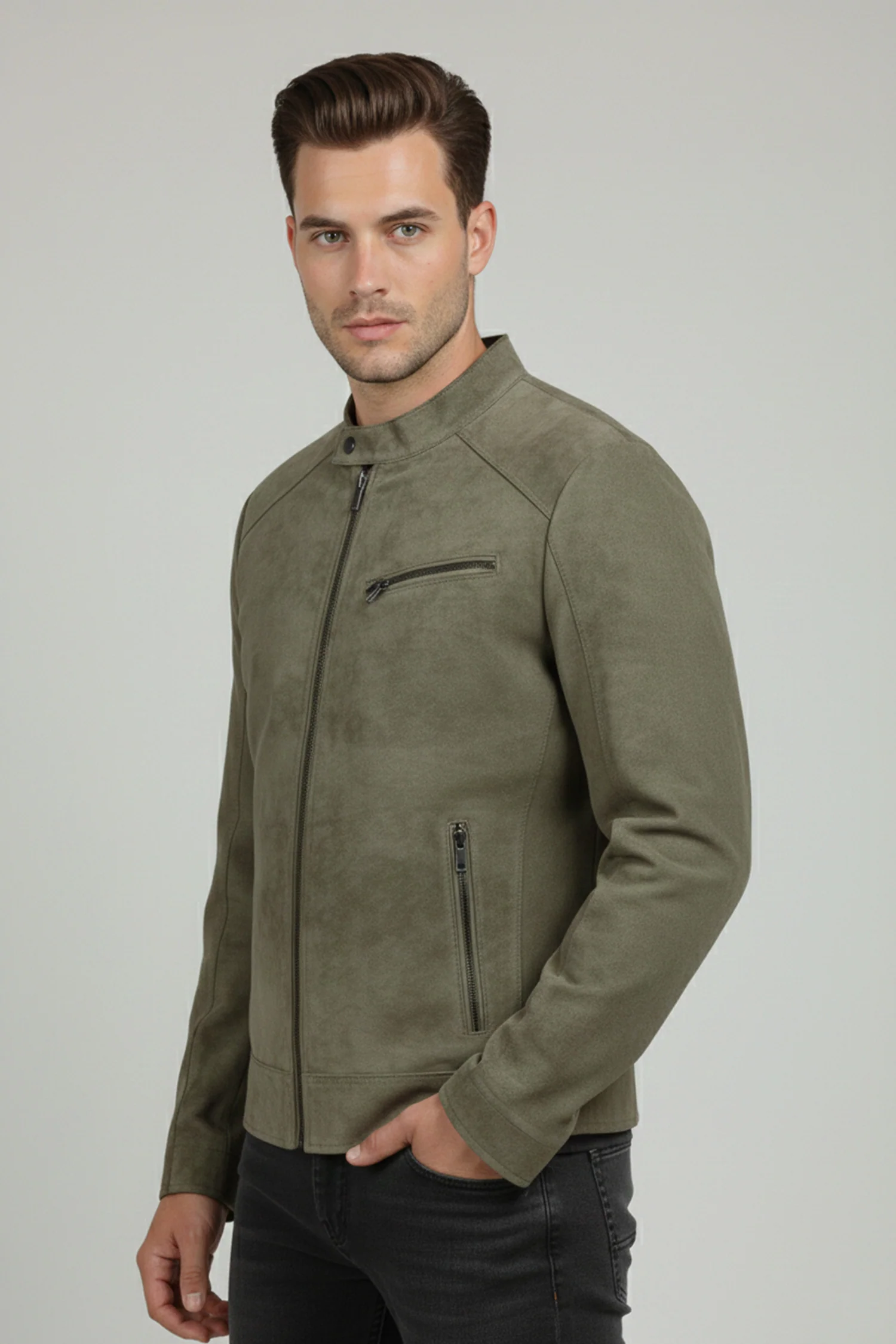Snap-Button Closure Suede Leather Jacket - Image 4