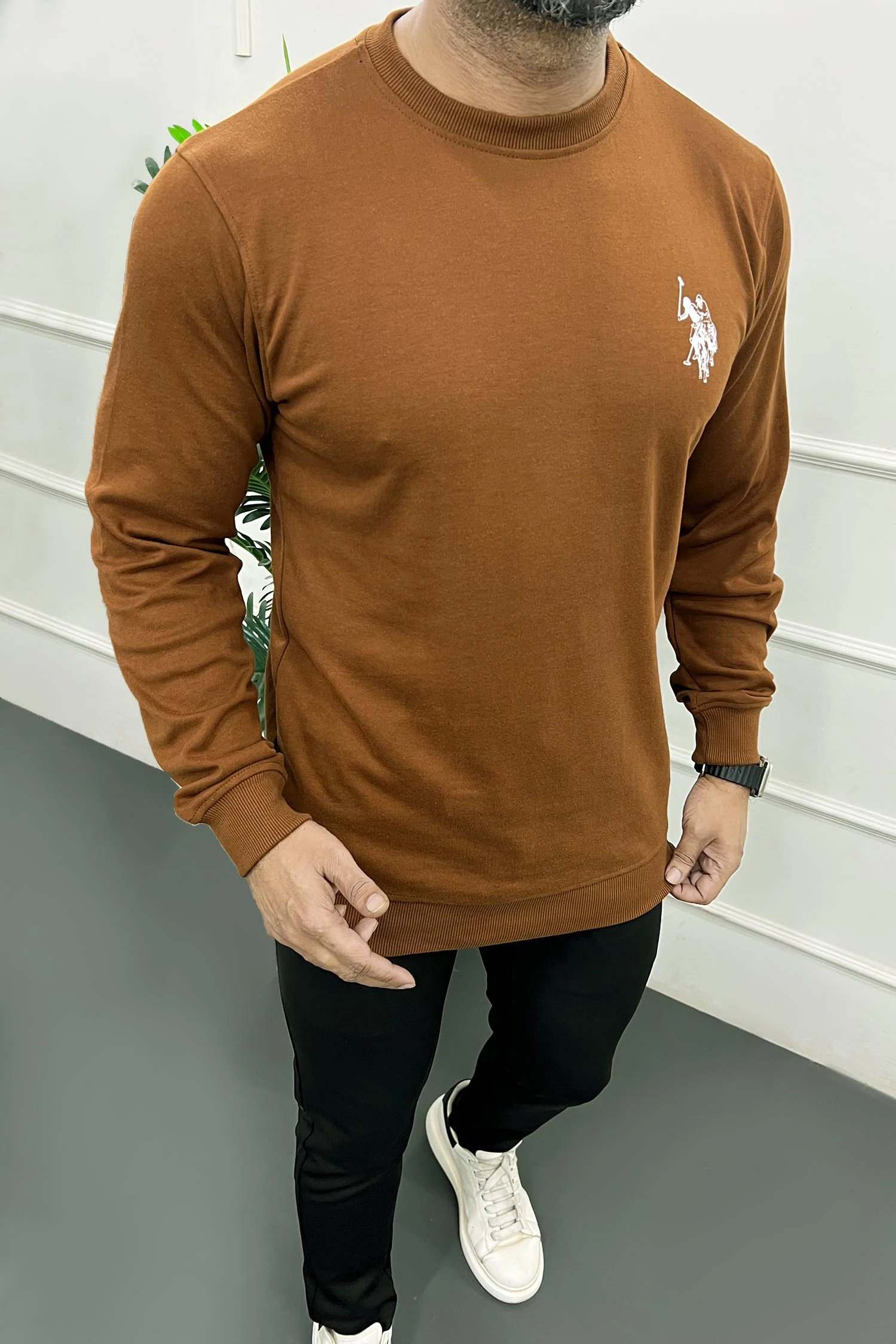 Rph Lren Neck Adele Round Neck Imported Men's Sweatshirt In Brown - Image 3