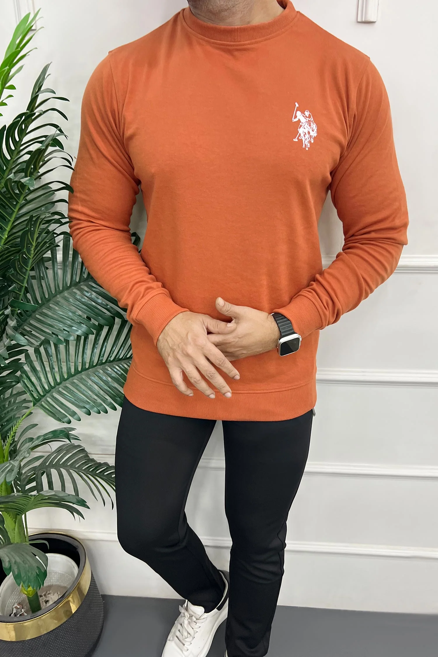 Rph Lren Neck Adele Round Neck Imported Men's Sweatshirt In Rust - Image 2
