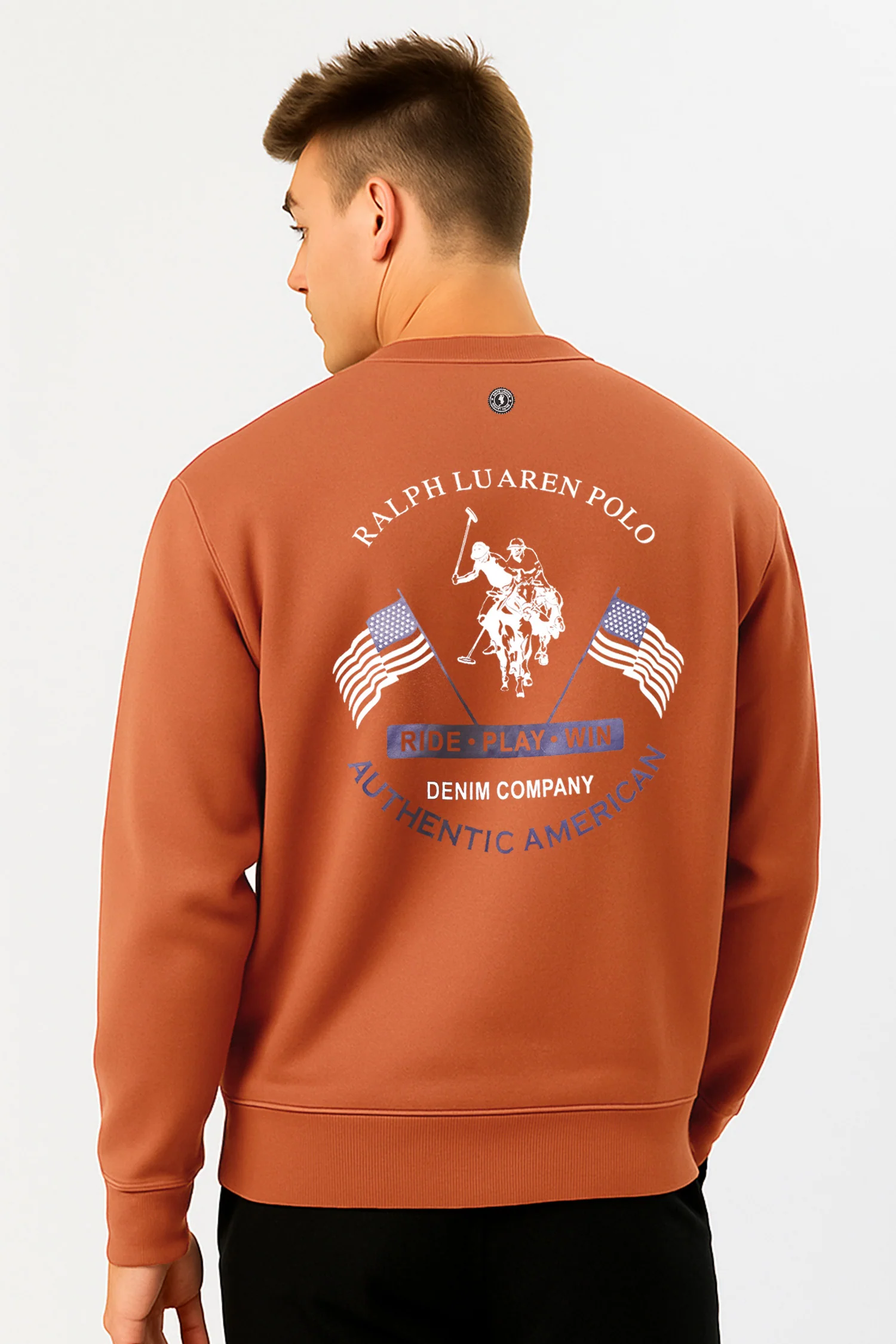 Rph Lren Neck Adele Round Neck Imported Men's Sweatshirt In Rust - Image 2