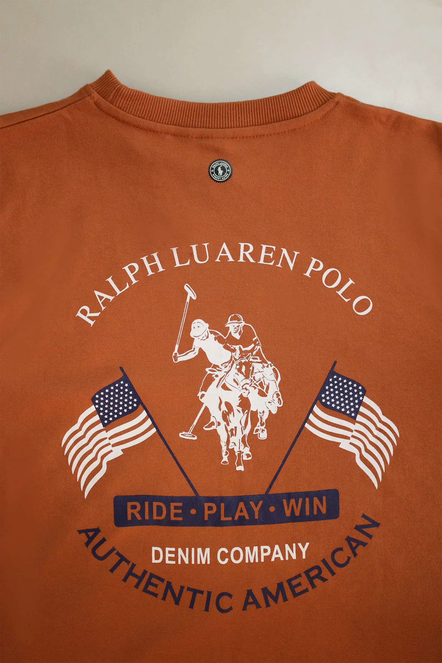 Rph Lren Neck Adele Round Neck Imported Men's Sweatshirt In Rust - Image 3