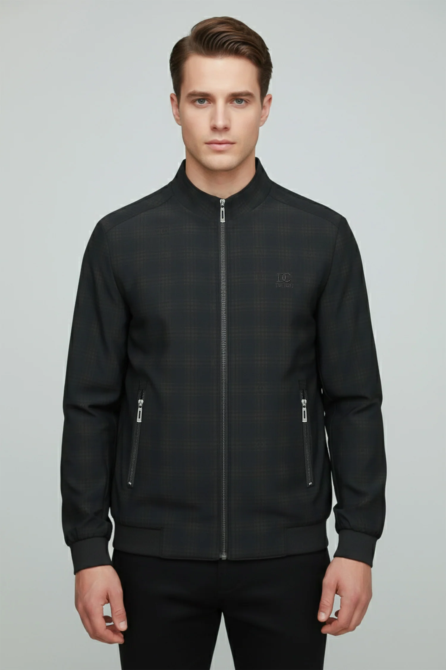 Square Pattern Lines Imported Light Weight Jacket In Black