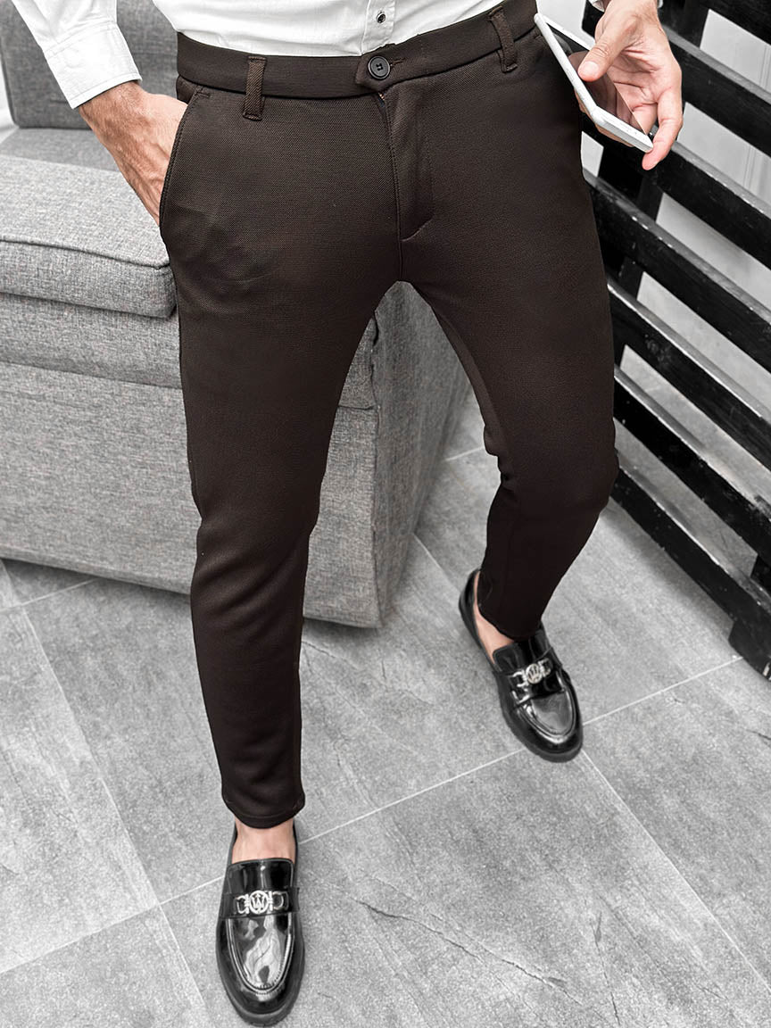 Super Elastic Slim Cotton Pant in Coffee - Image 4