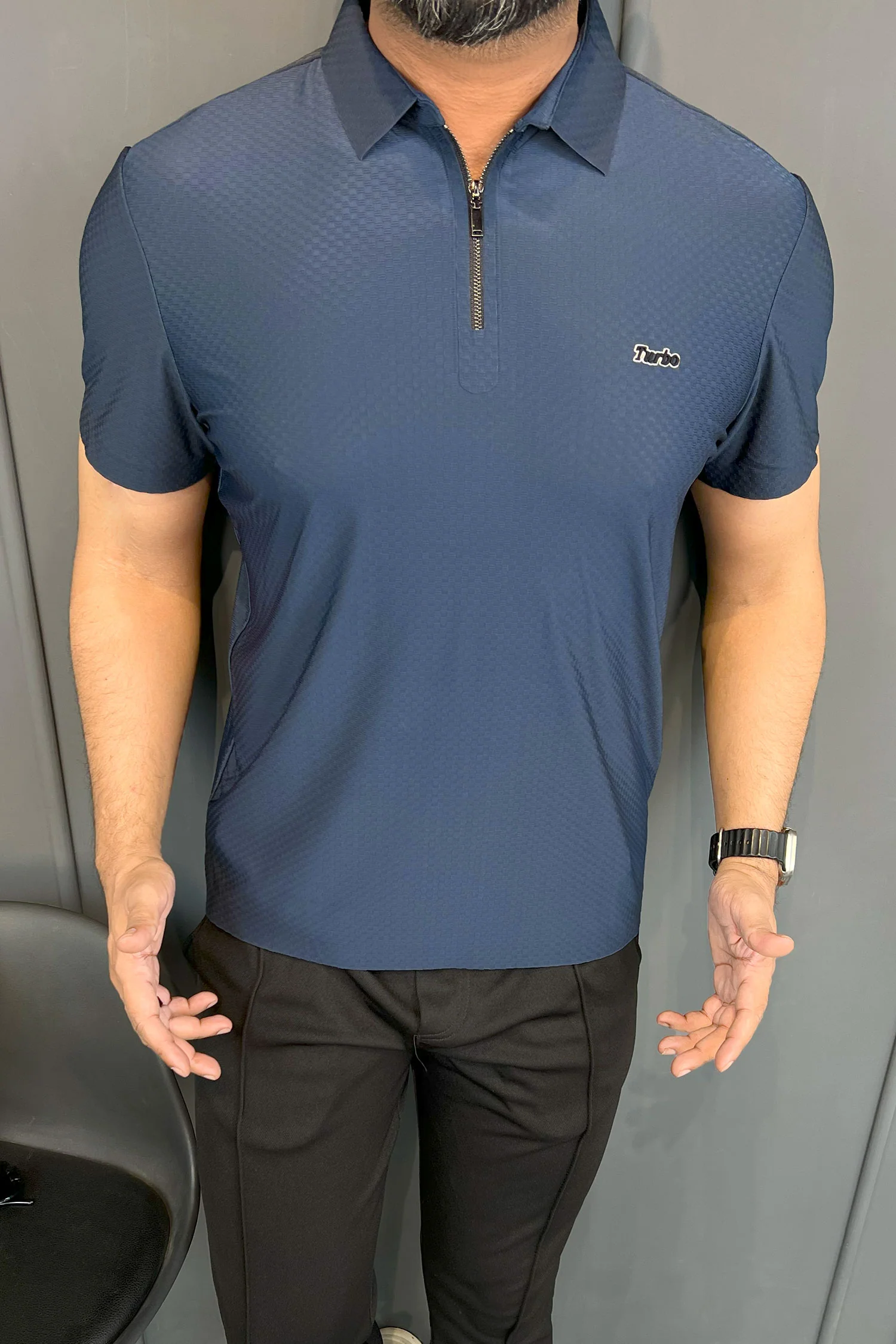 Turbo Abstract Symmetry Zip-Collar Men's Polo Shirt - Image 12
