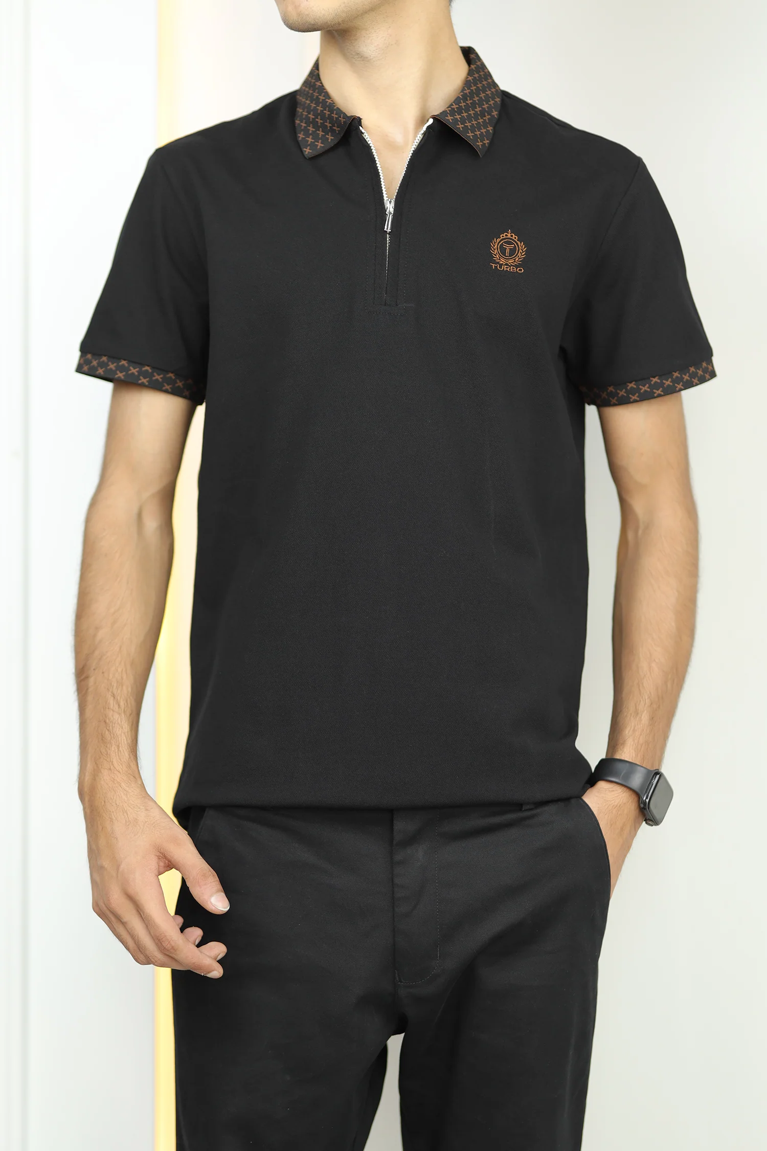 Turbo Abstract Zip Collar Men's Polo Shirt - Image 7