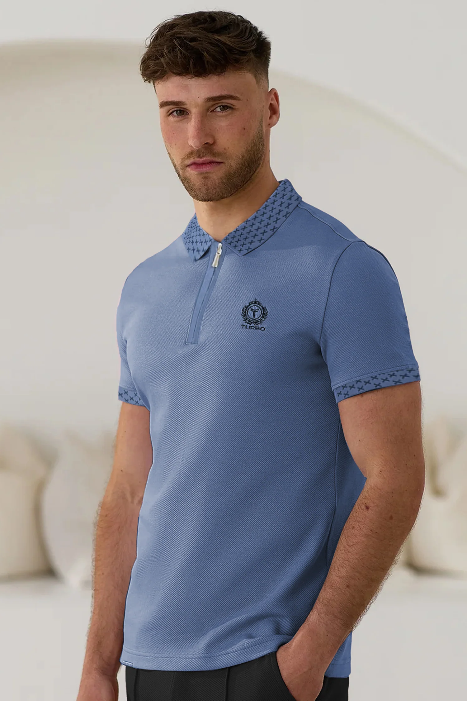 Turbo Abstract Zip Collar Men's Polo Shirt - Image 6