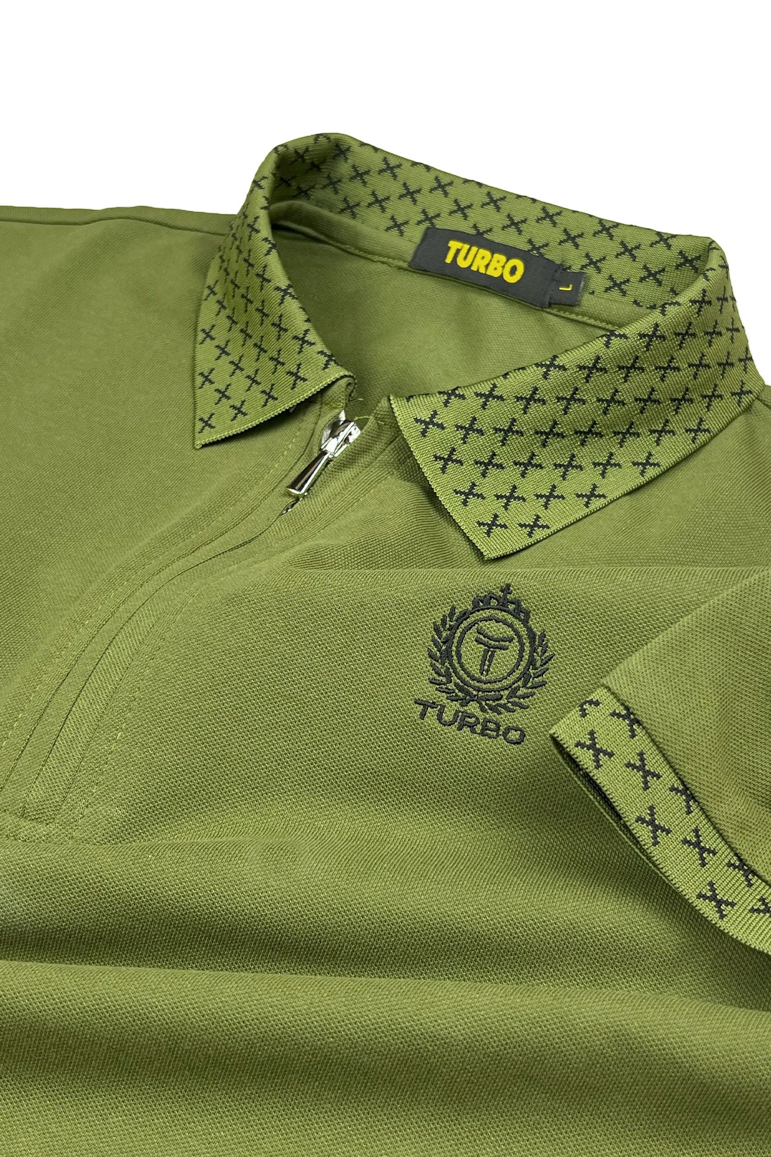 Turbo Abstract Zip Collar Men's Polo Shirt In Olive