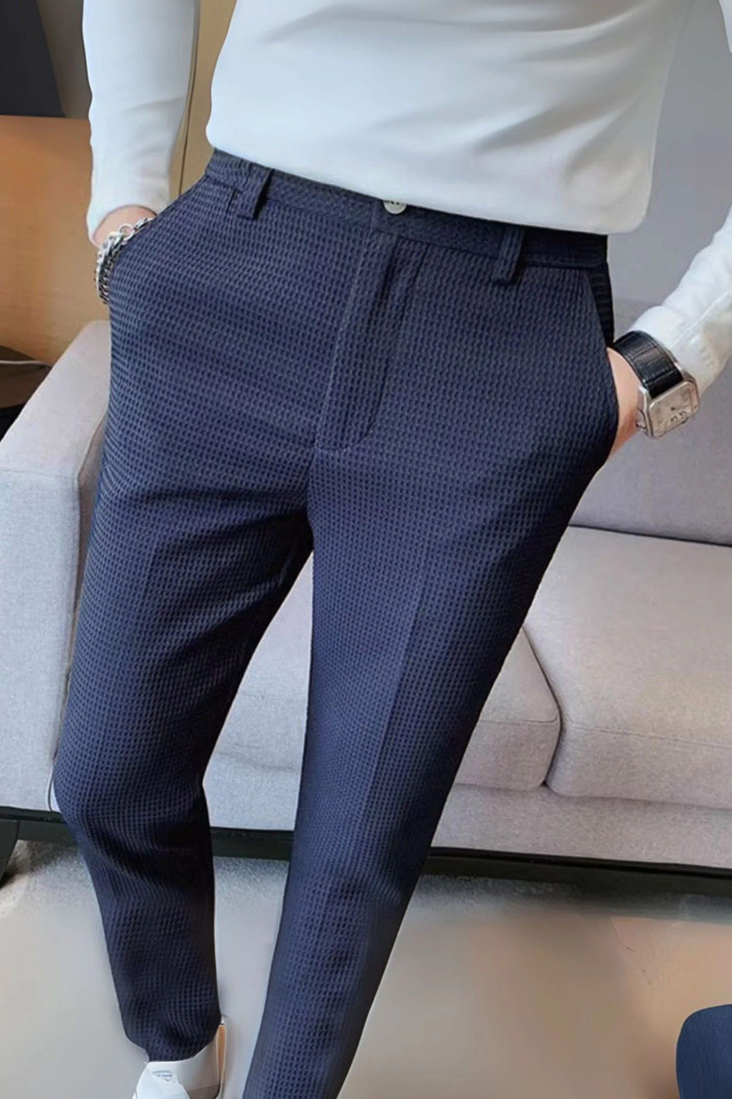 Turbo 'Apex' Elite Series Slimfit Waffle Pant In Navy Blue - Image 3
