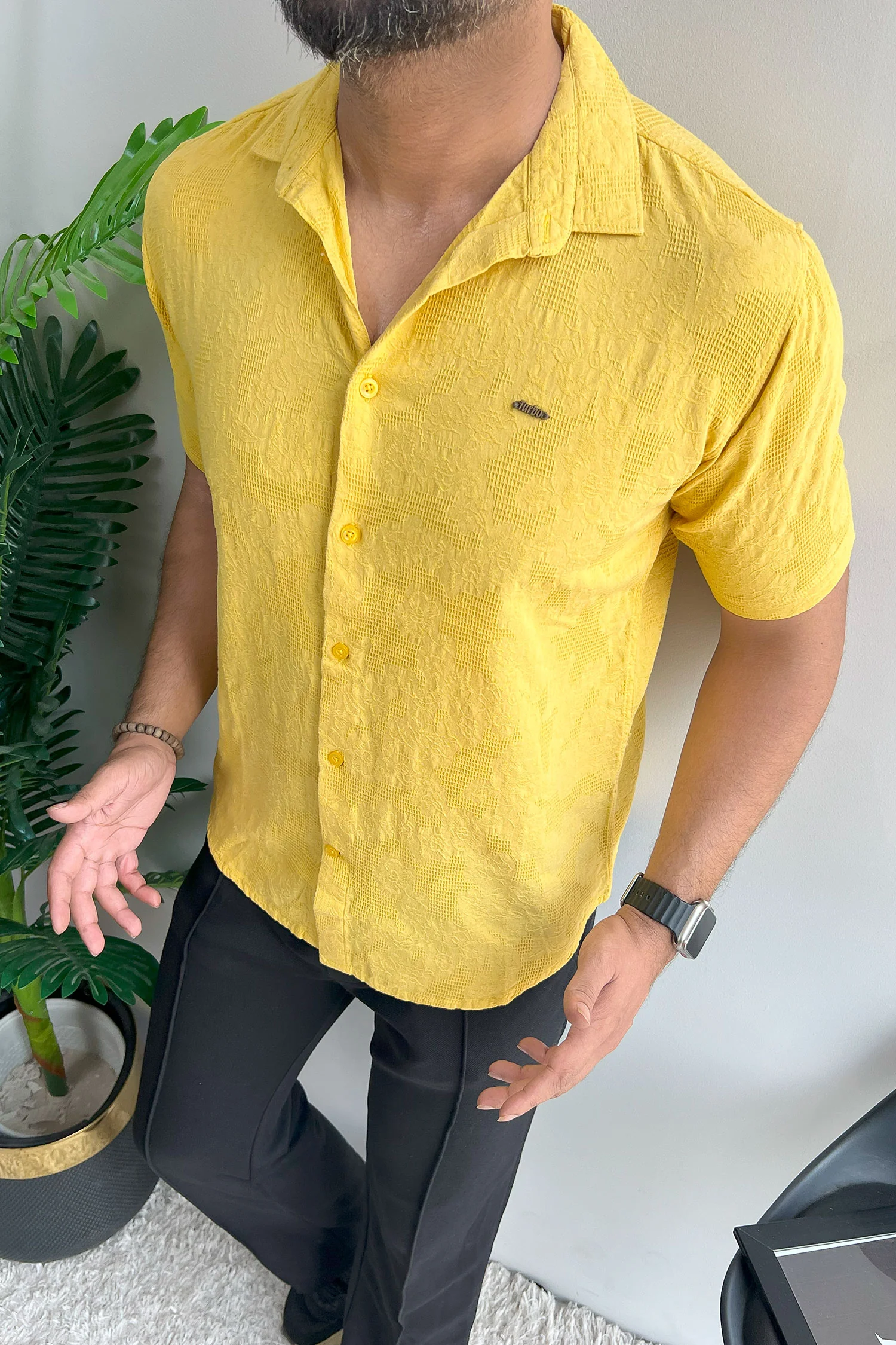 Turbo Artistic Touch Comfort Casual Shirt In Mustard Yellow - Image 2