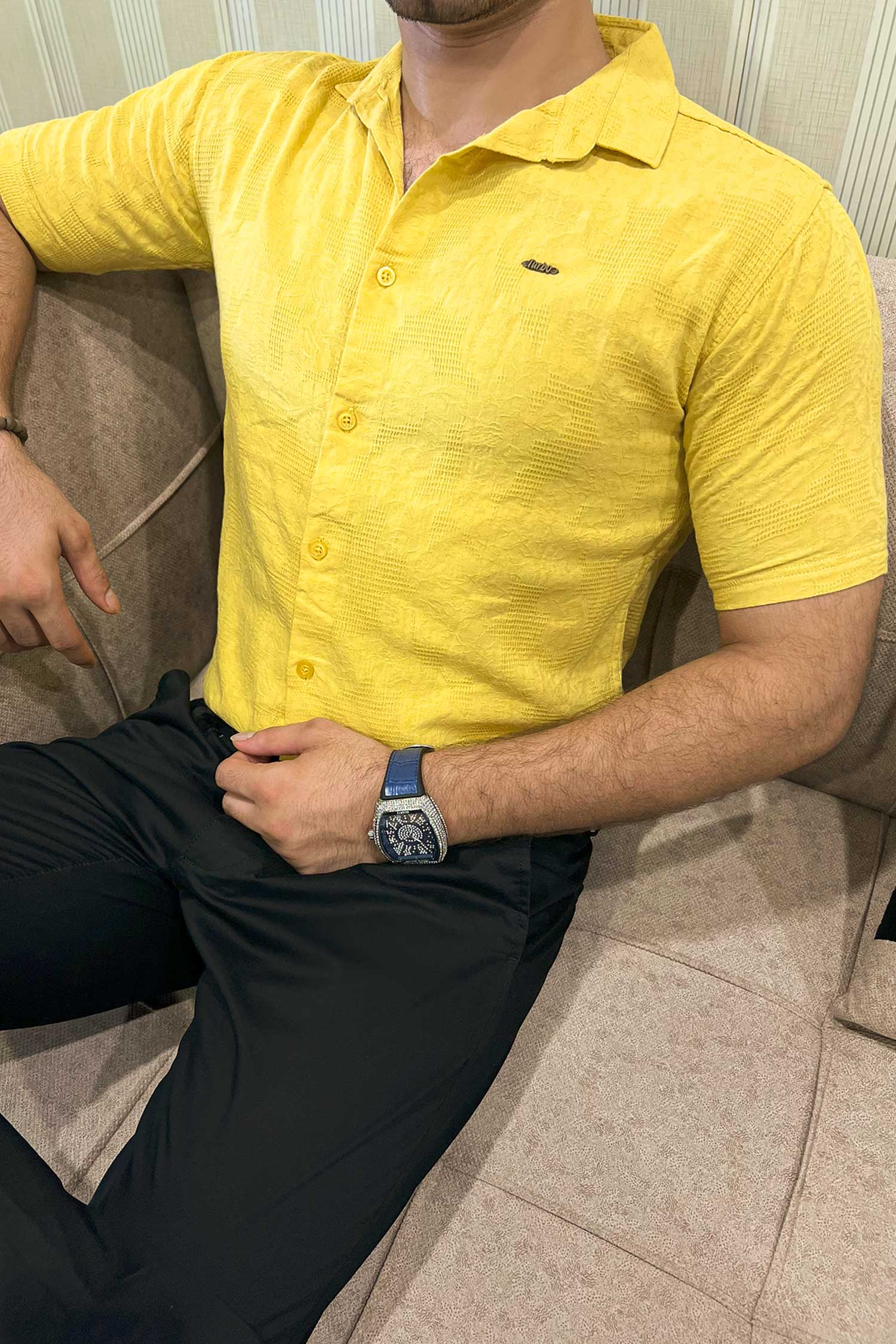 Turbo Artistic Touch Comfort Casual Shirt In Mustard Yellow - Image 4
