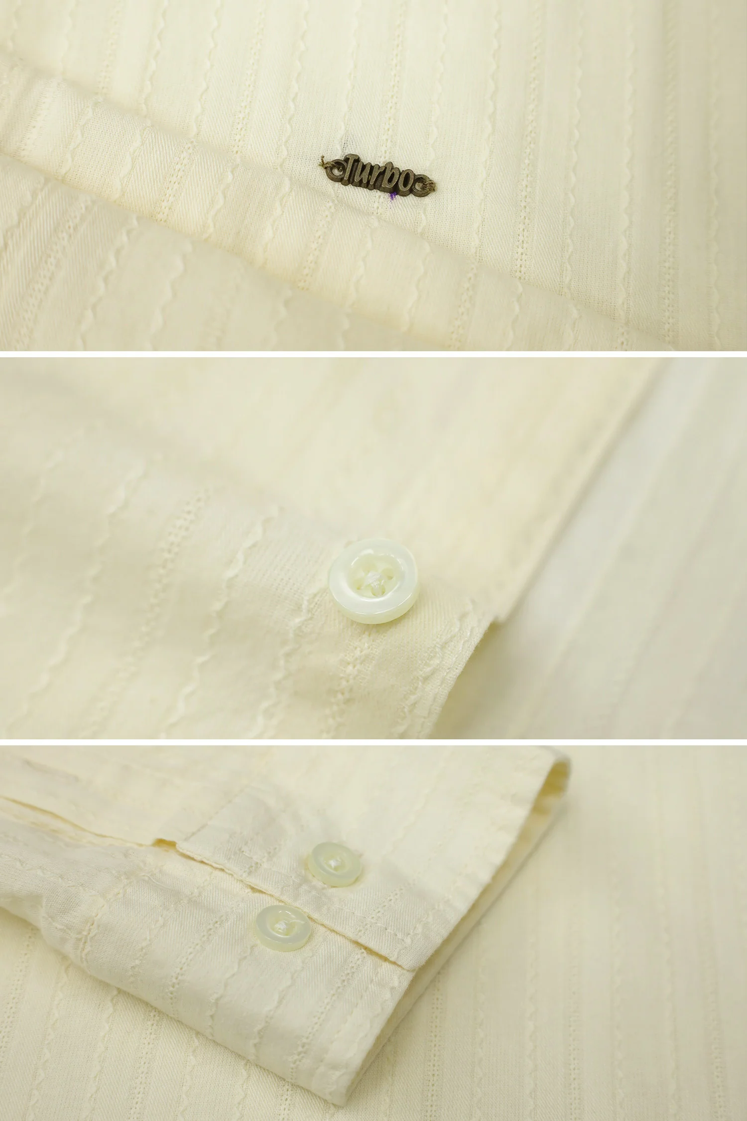 Turbo Billy Textured Knit Long Sleeve Cotton Casual Shirt In Creem - Image 3