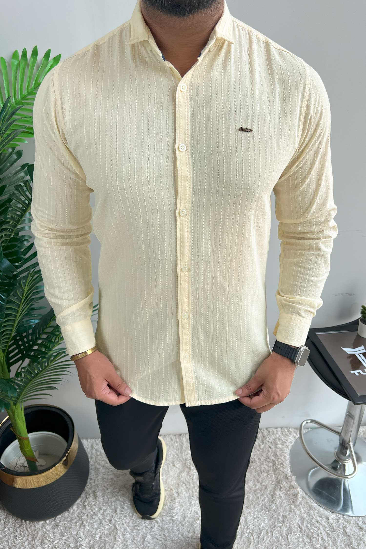 Turbo Billy Textured Knit Long Sleeve Cotton Casual Shirt - Image 3