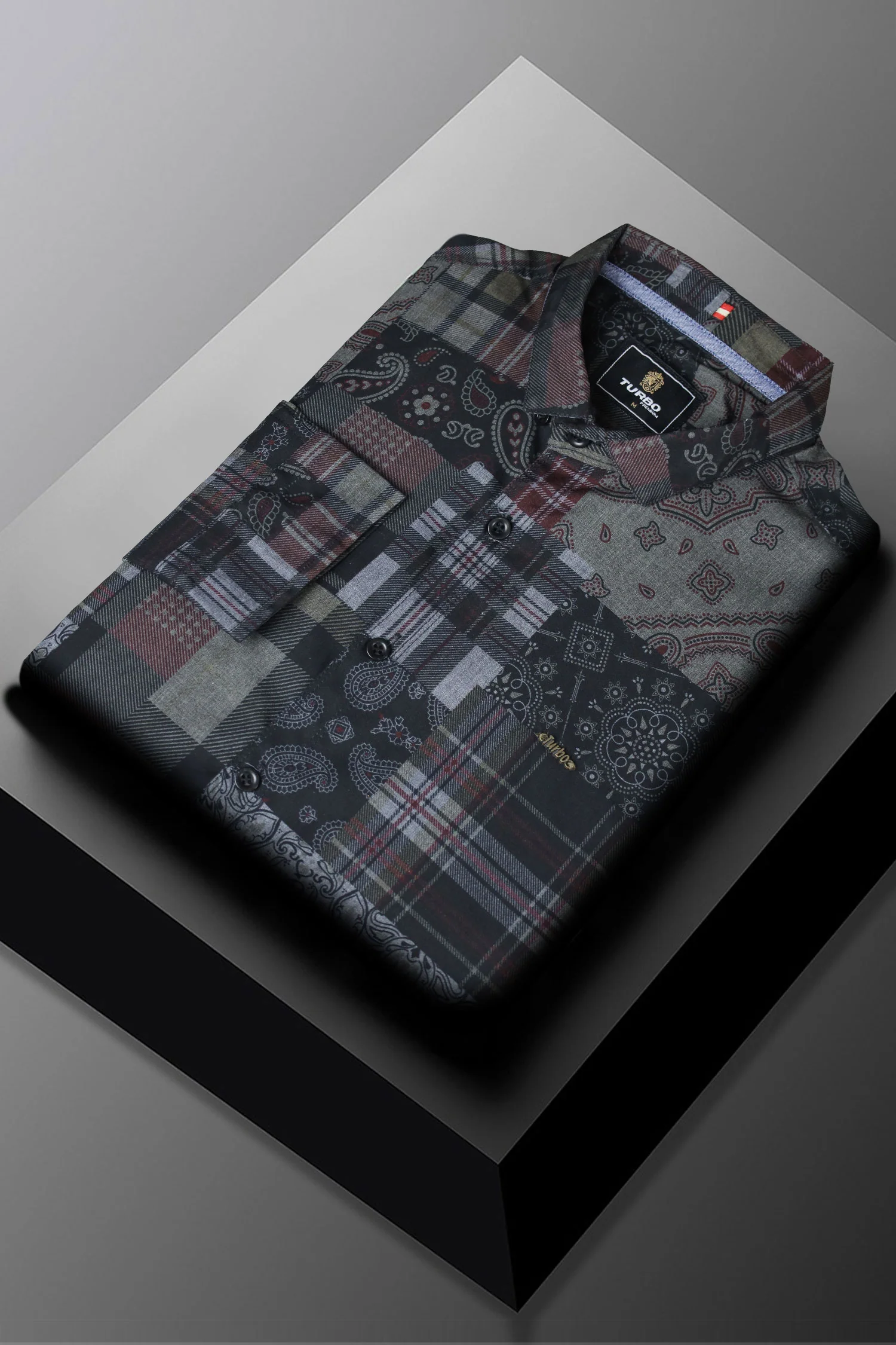 Turbo Checkered Crown Long Sleeve Cotton Casual Shirt - Image 3