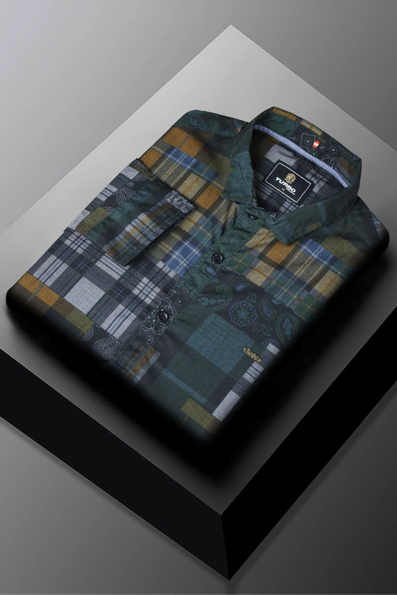 Turbo Checkered Crown Long Sleeve Cotton Casual Shirt - Image 7