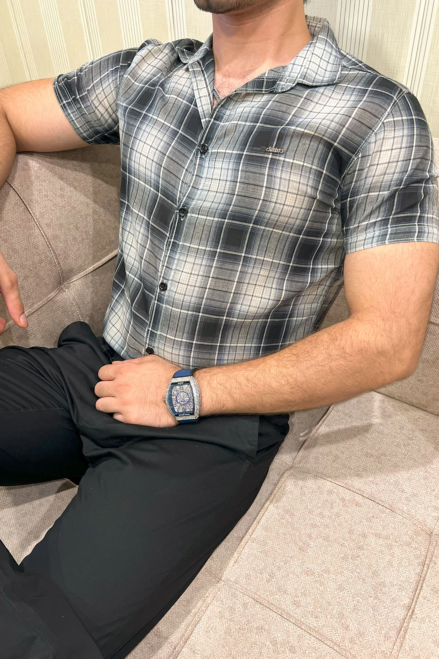 Turbo Classic Pattern Comfort Casual Shirt In Charcoal Black - Image 4