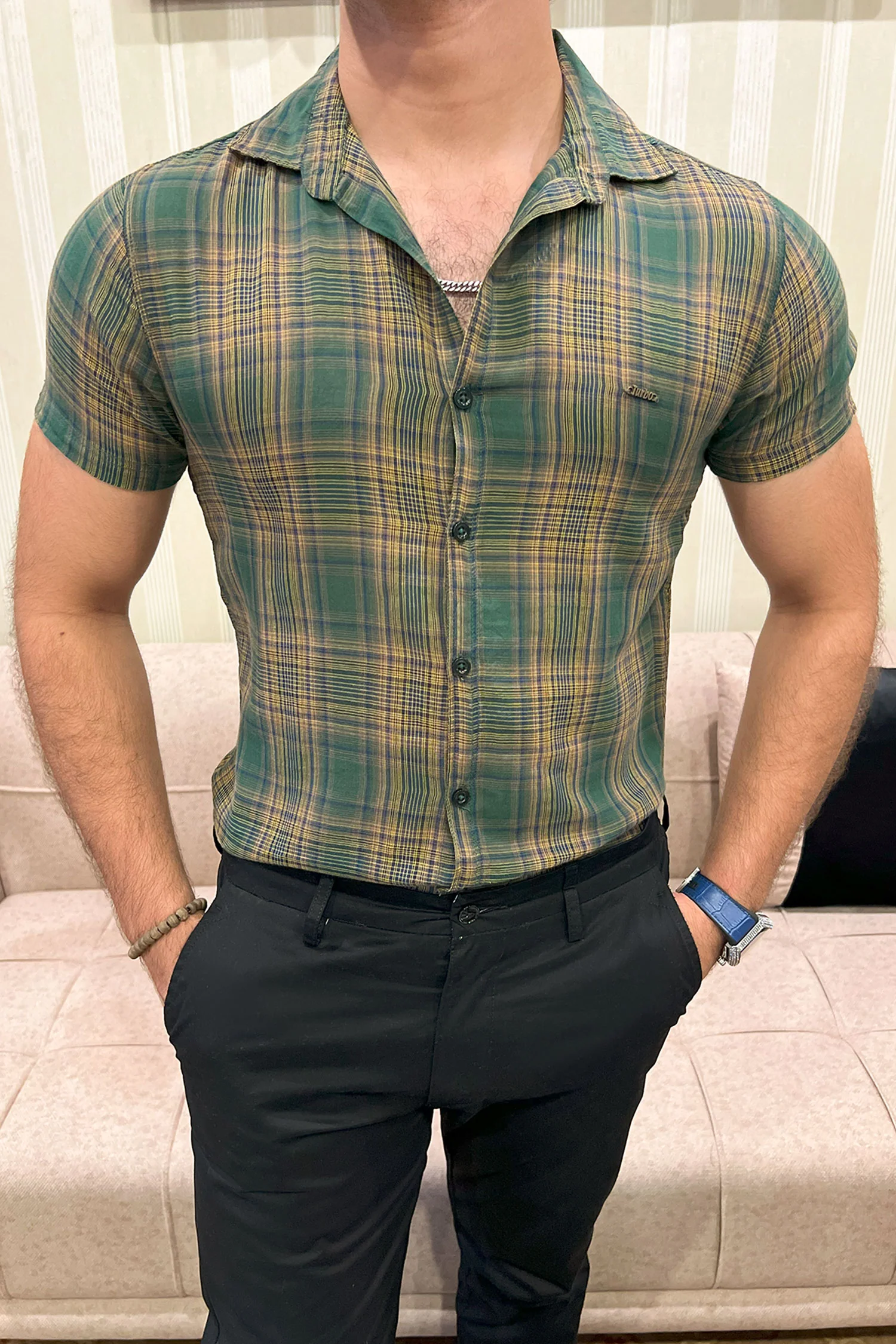 Turbo Classic Pattern Comfort Casual Shirt In Green - Image 3