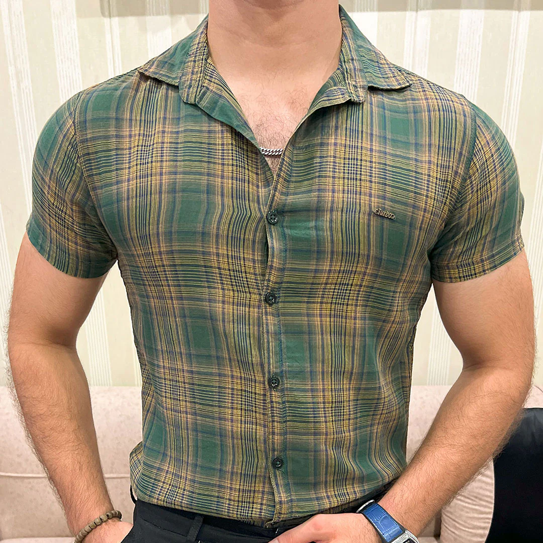 Turbo Classic Pattern Comfort Casual Shirt In Green - Image 4