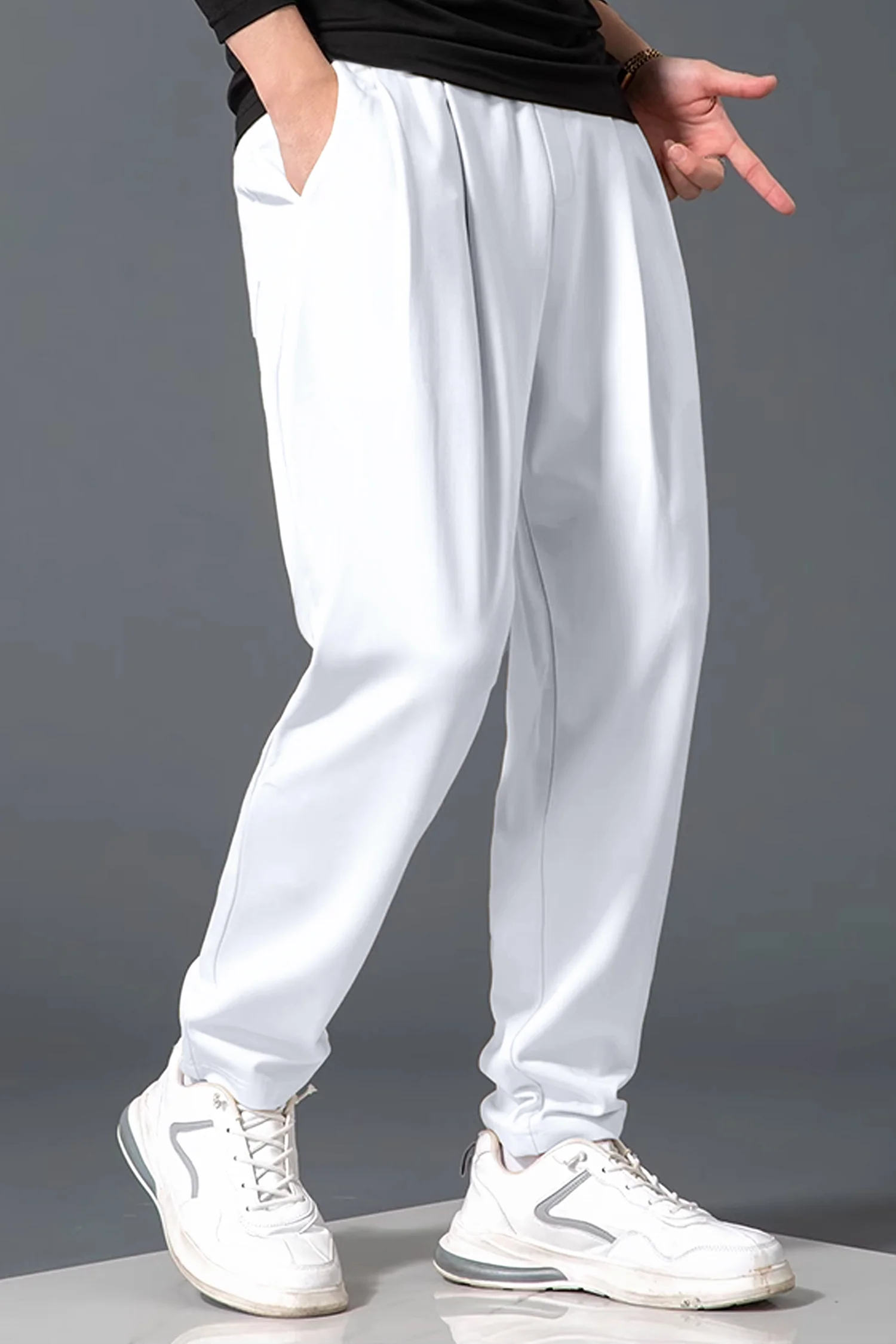 Turbo Comfort Front Plate Regular Straight-Fit Trouser In White - Image 3