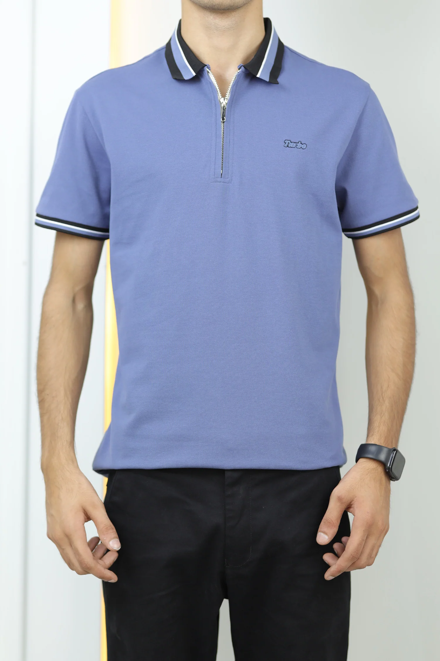 Turbo Contrast Tone Zip Collar Men's Polo Shirt - Image 3