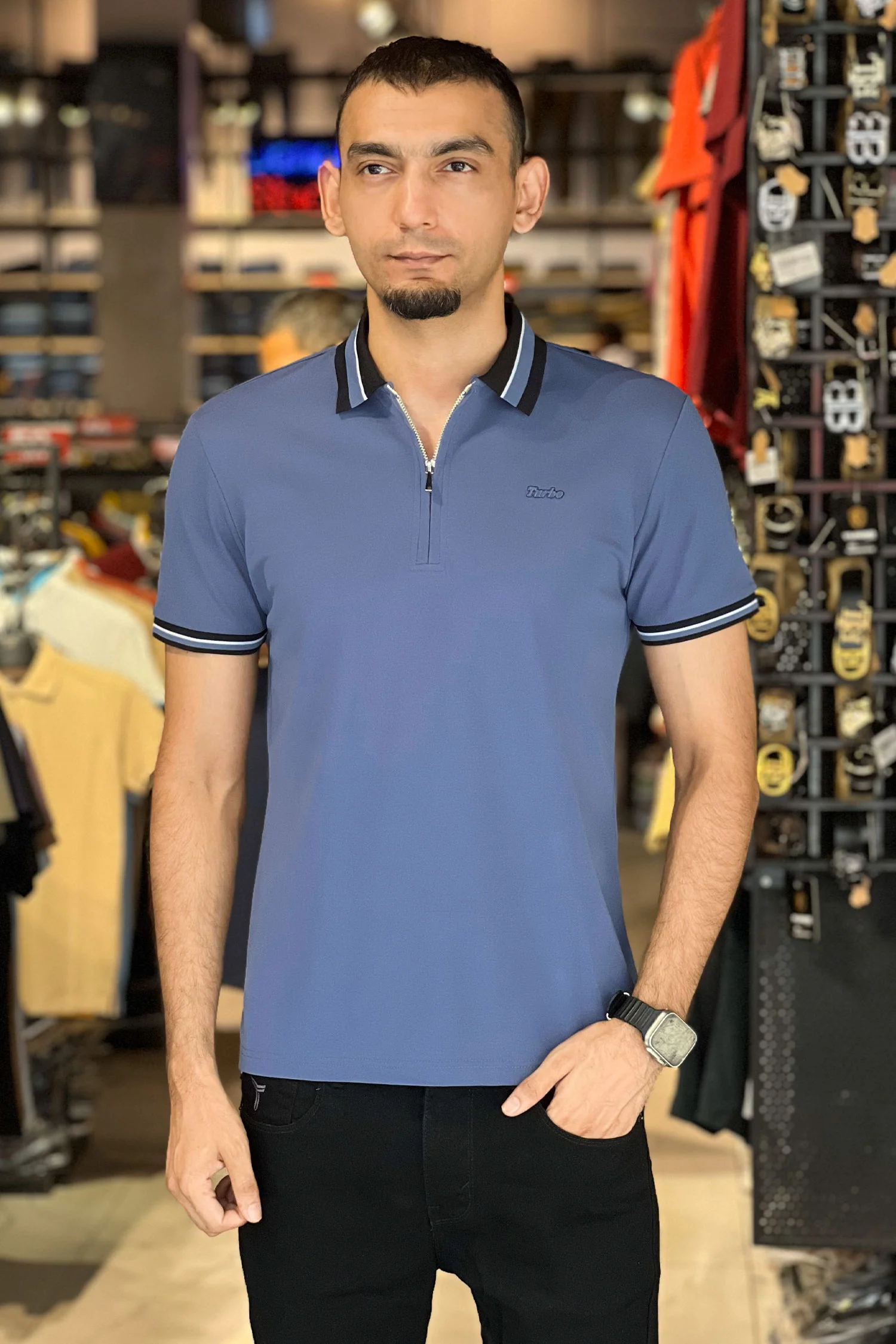 Turbo Contrast Tone Zip Collar Men's Polo Shirt
