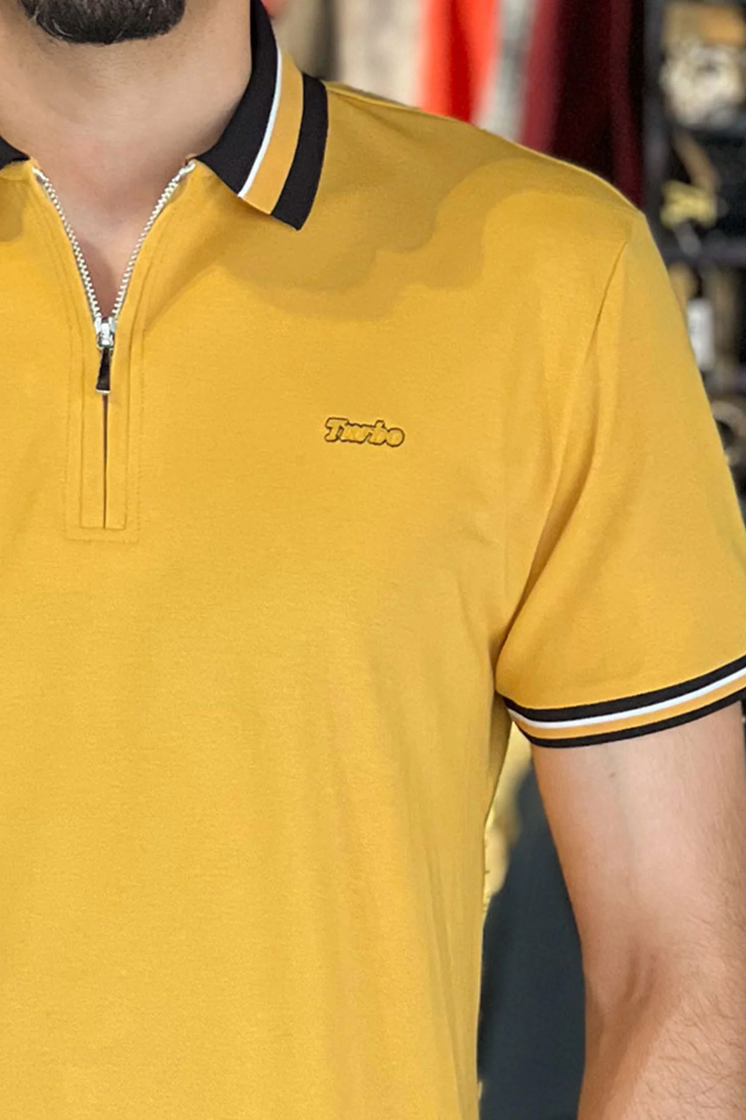 Turbo Contrast Tone Zip Collar Men's Polo Shirt - Image 17