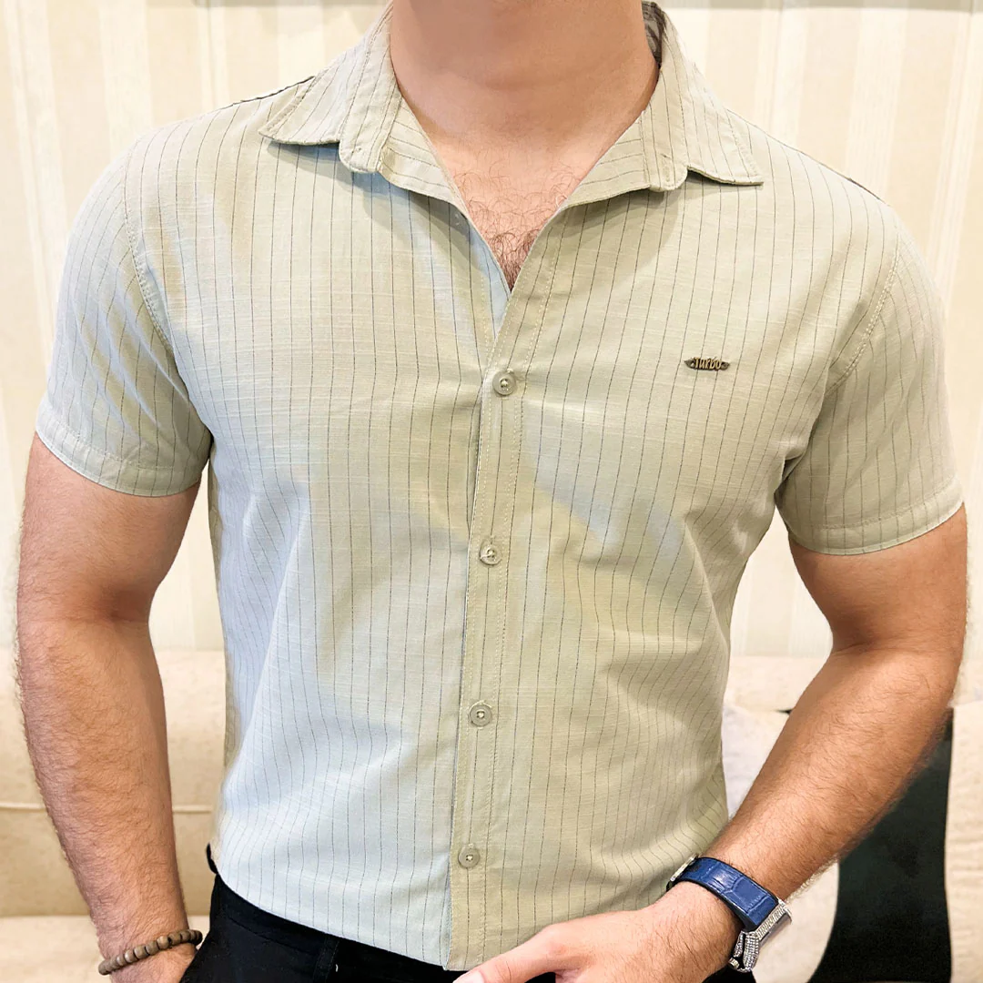 Turbo Creamline Striped Comfort Casual Shirt In Light Moss Green - Image 4