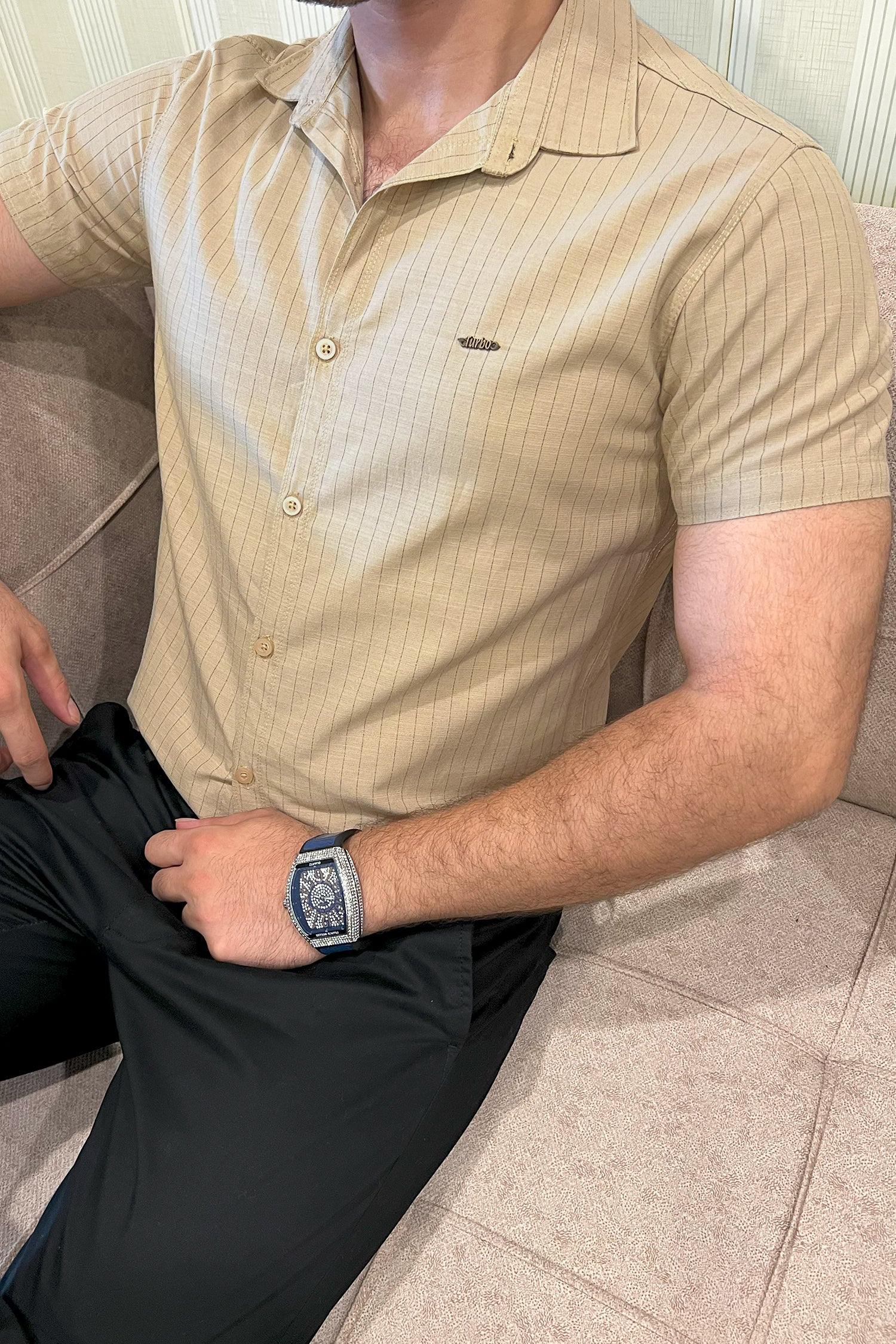 Turbo Creamline Striped Comfort Casual Shirt In Light Skin - Image 4
