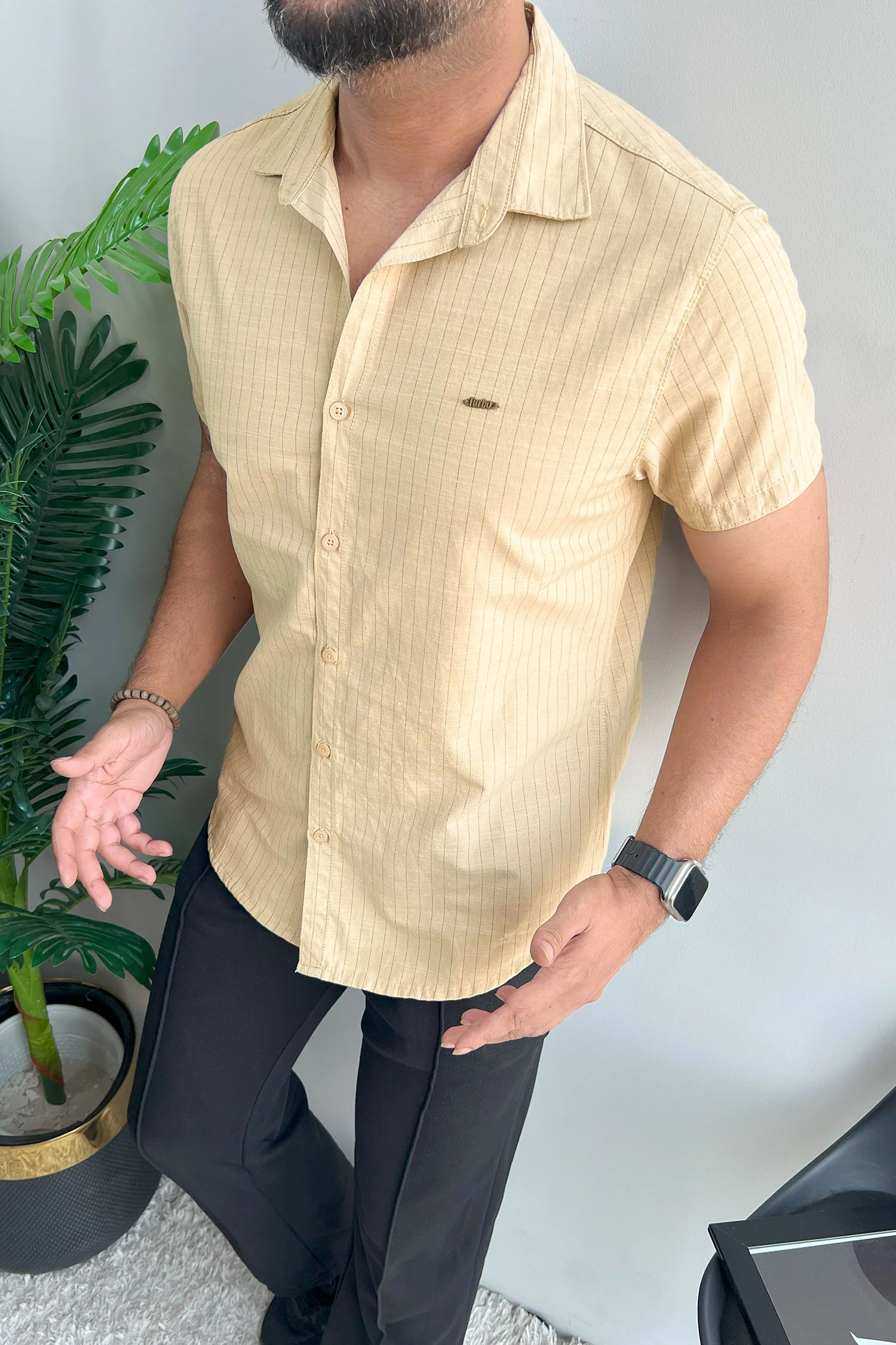Turbo Creamline Striped Comfort Casual Shirt In Light Skin - Image 2