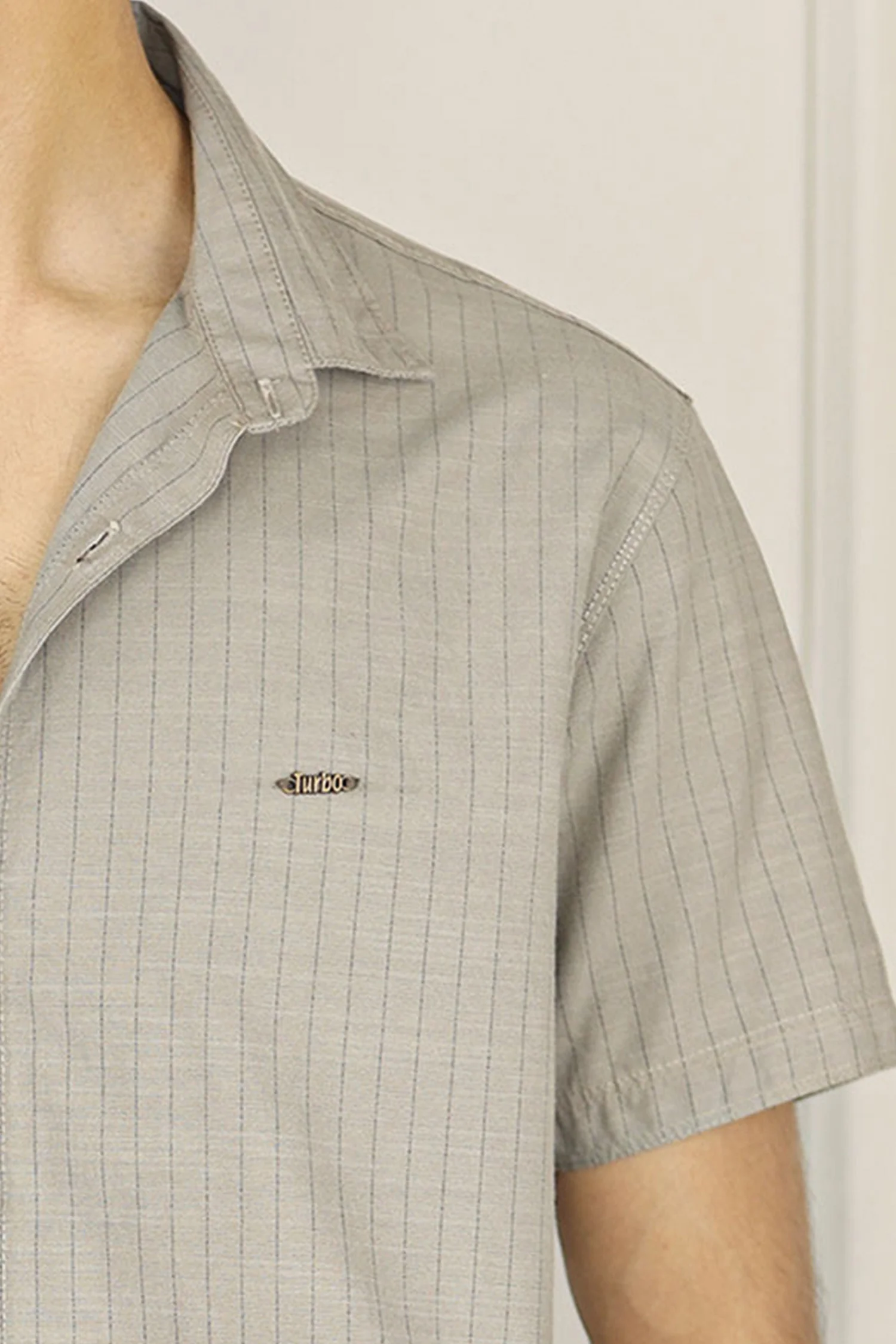 Turbo Creamline Striped Comfort Casual Shirt In Mid Grey